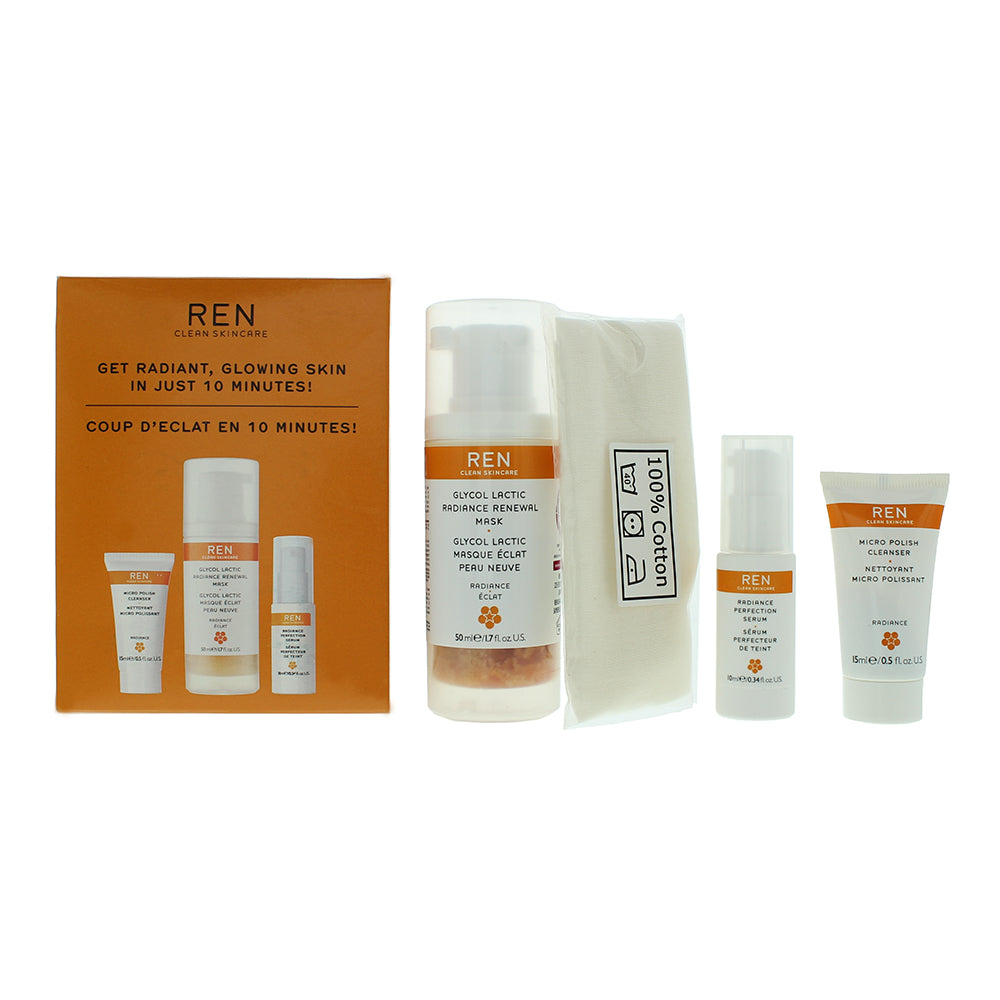 Ren Radiance 4 Piece Gift Set: Glycol Lactic Mask 50ml - Micro Polish Cleanser 3  | TJ Hughes