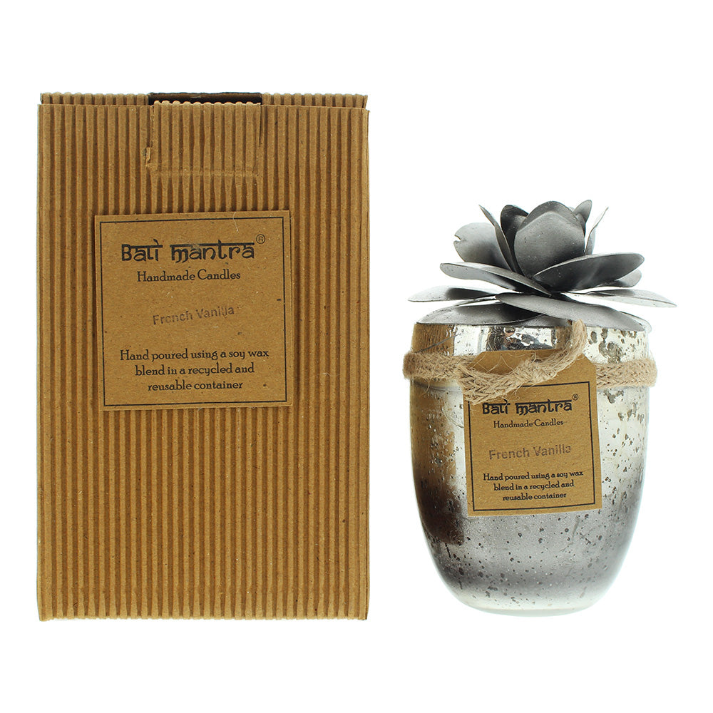 Bali Mantra Camellia Glass Silver French Vanilla Candle 500g  | TJ Hughes