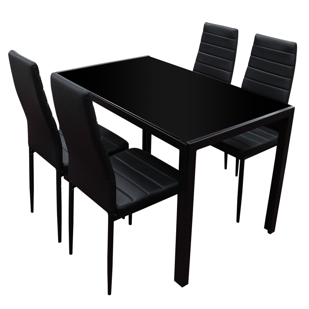 Lewis’s Black Berlin Rectangle Glass Dining Table & 4 Faux Leather Chair Set Dining Room  | TJ Hughes