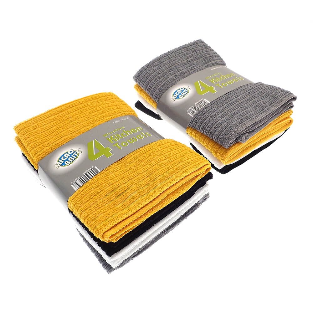Country Club Tea Towels Pack of 4 - Dobbie Design Micro Bite Kitchen Towels  | TJ Hughes