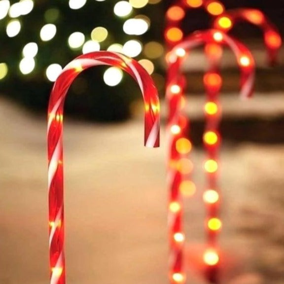 Christmas Sparkle Outdoor Candy Cane Stake Lights Pack of 4 in Red with 40 LEDS - Mains Operated  | TJ Hughes