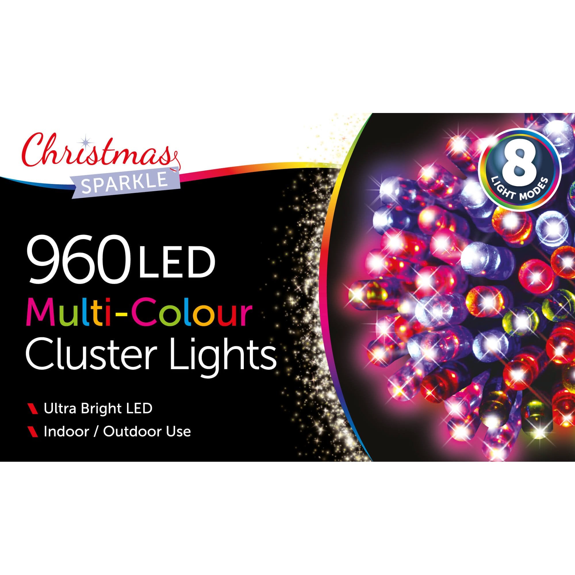 Christmas Sparkle Indoor and Outdoor Cluster Lights x 960 with Multi Colour LEDs - Mains Operated  | TJ Hughes