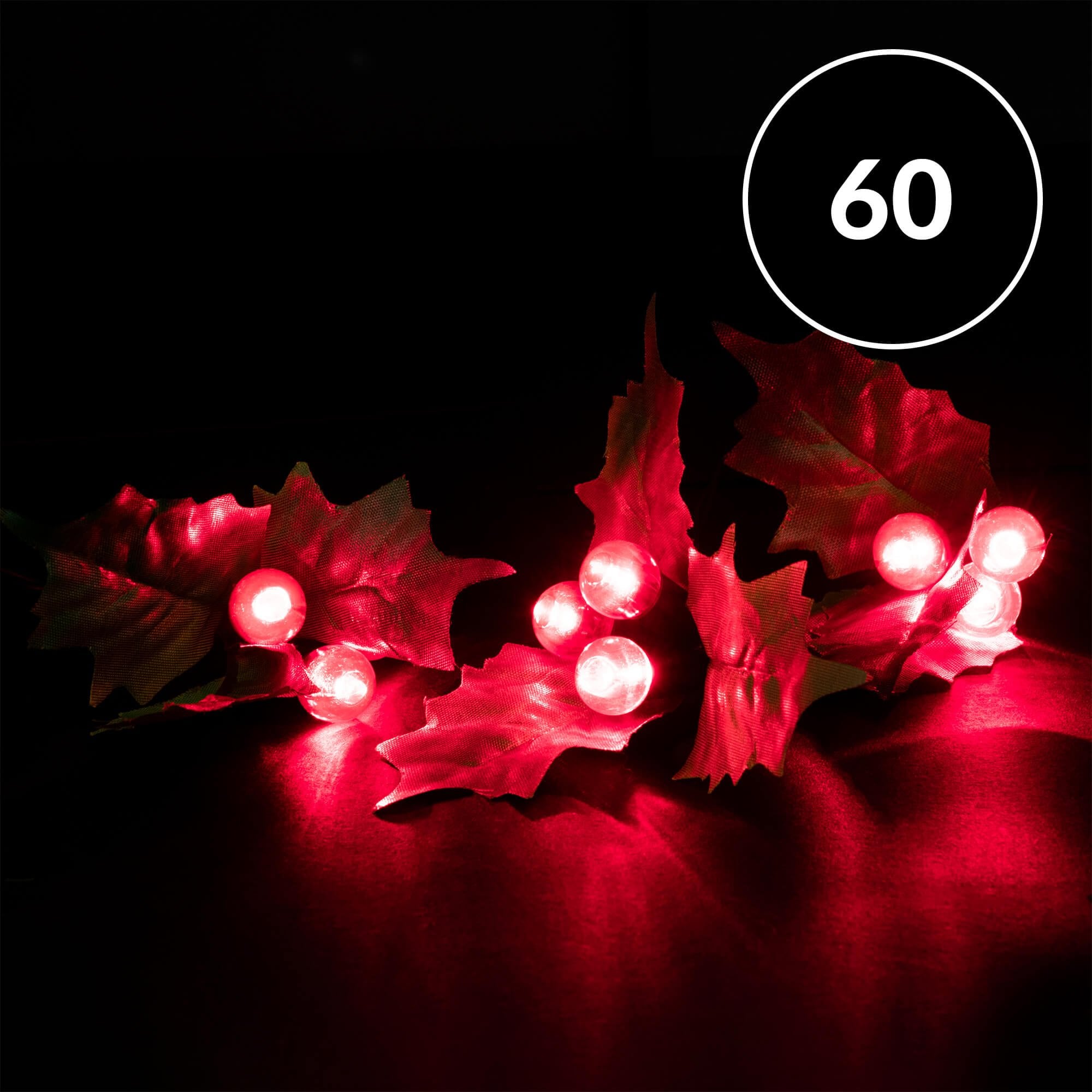 Christmas Sparkle Battery Operated Holly and Berry String Lights x 60  | TJ Hughes