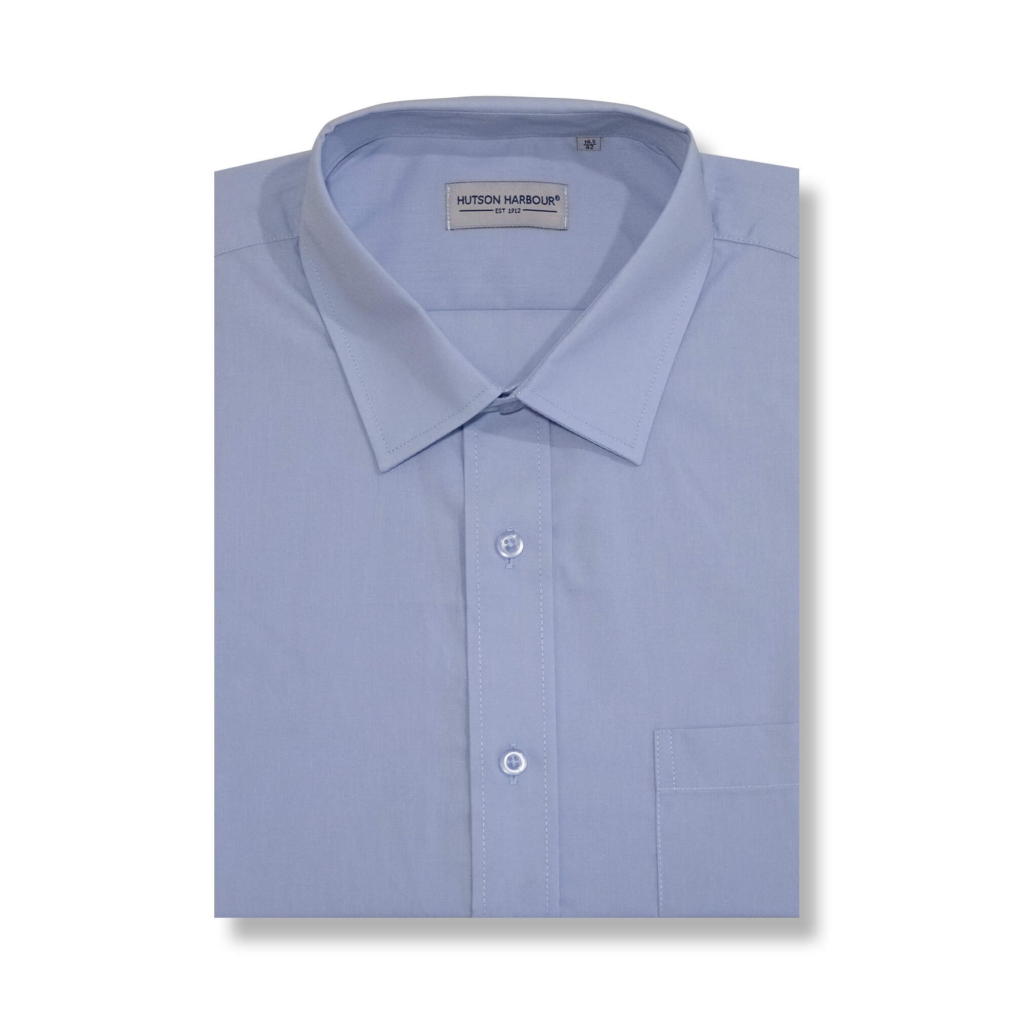 Hutson Harbour Short Sleeve Formal Plain Shirt- Sky - 16IN  | TJ Hughes