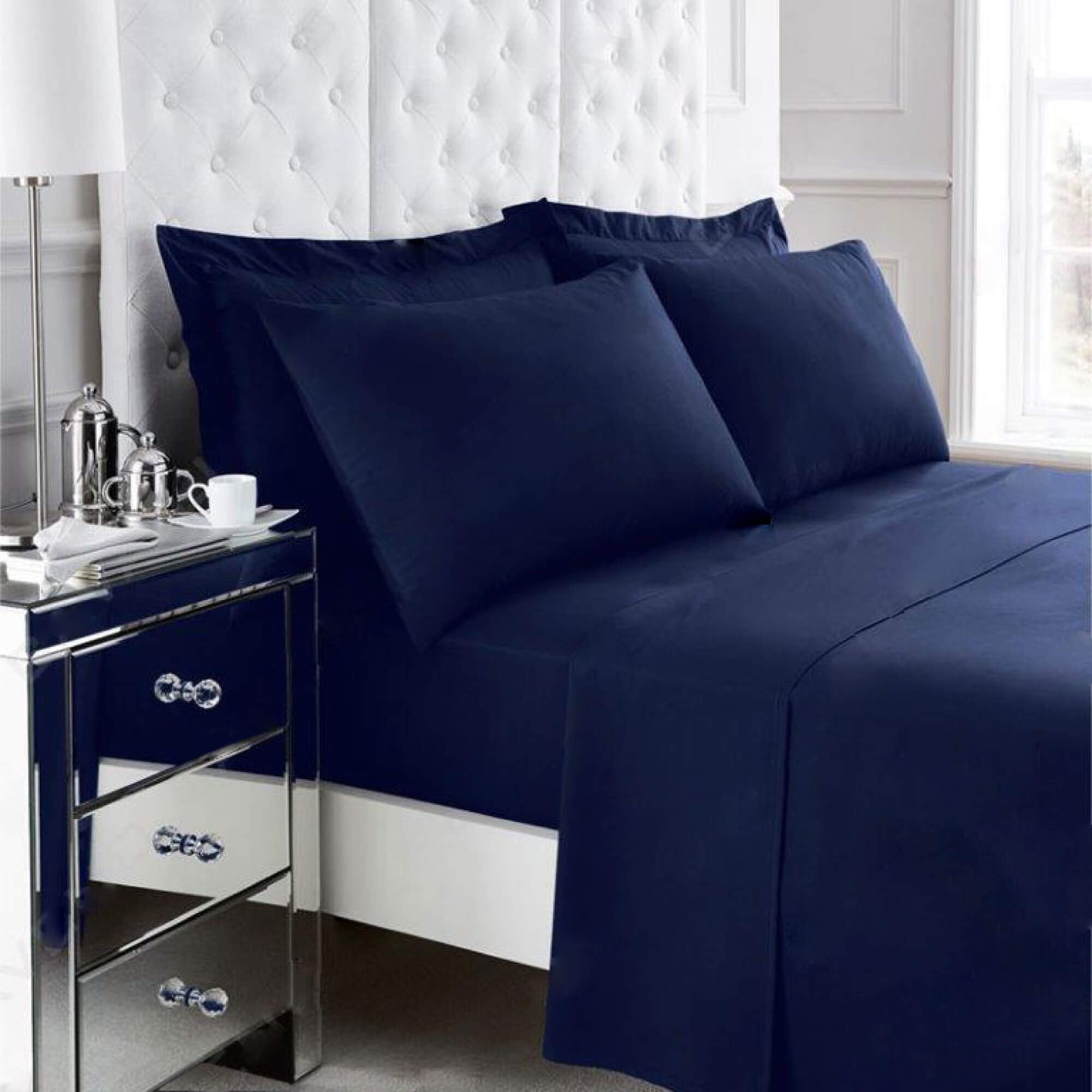 Non Iron Percale Bedding Sheet Range - Navy - King Fitted - TJ Hughes