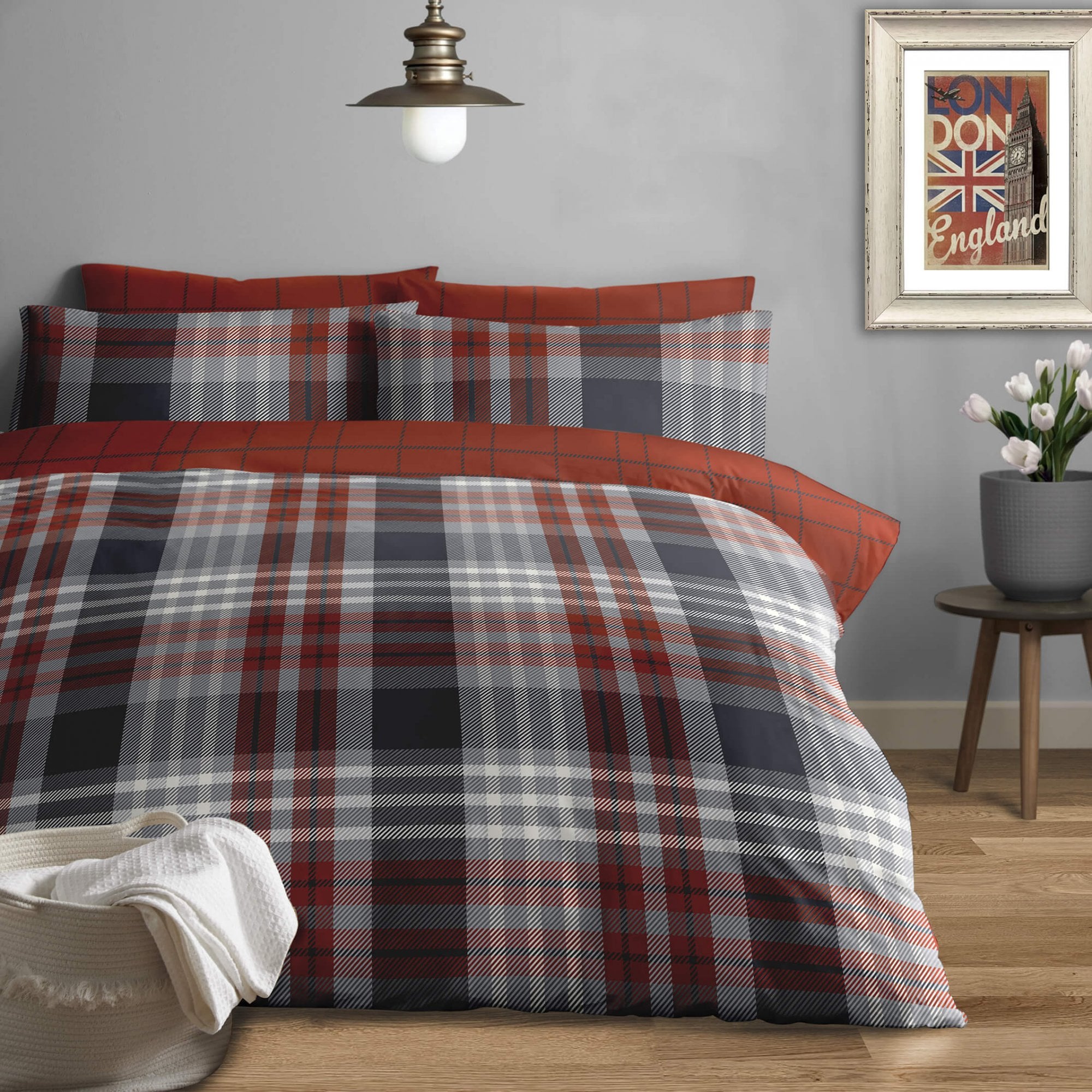 Stocksbridge Brushed Cotton Duvet Cover Set- Red - Single - TJ Hughes