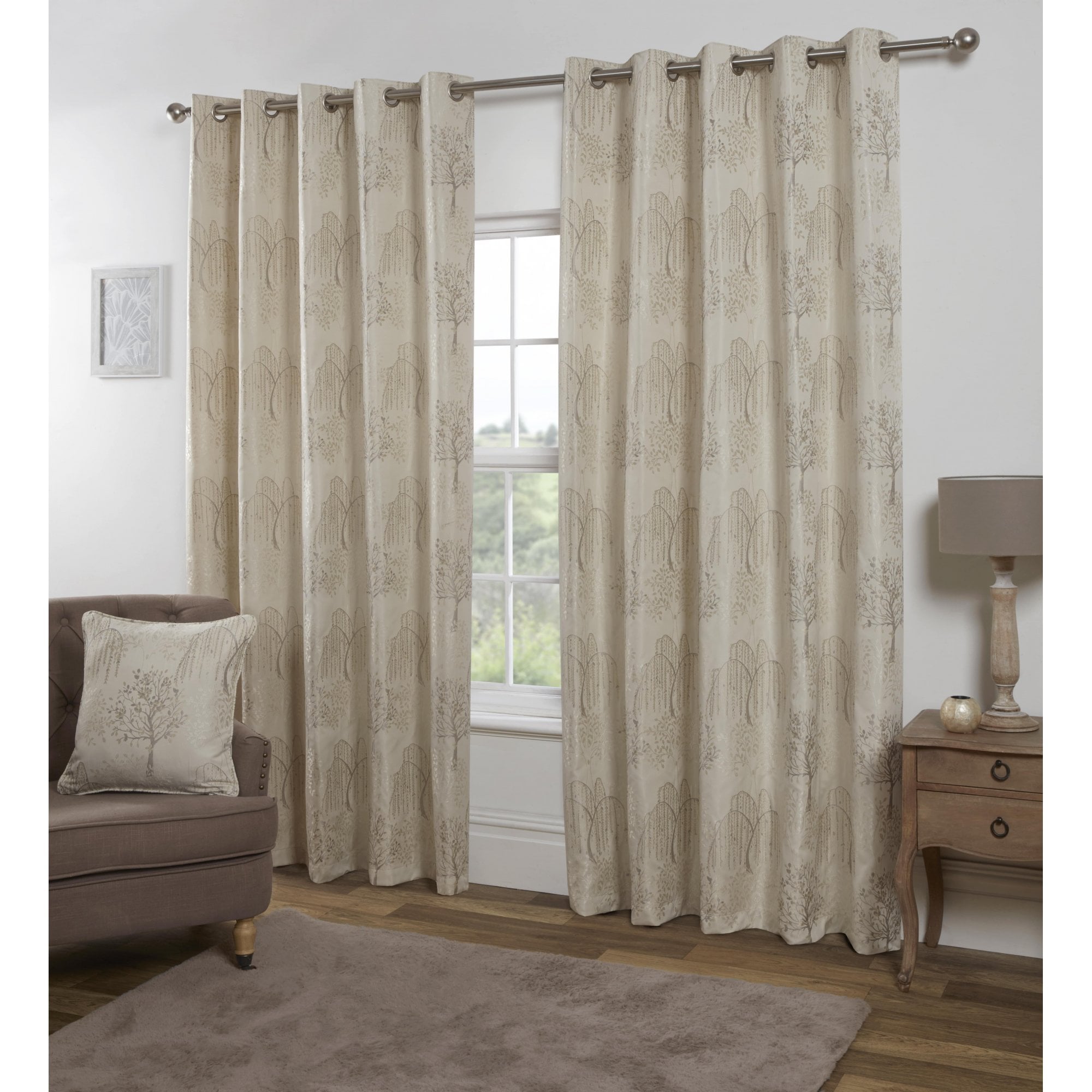 Lewis’s Orchard Patterned Eyelet Curtains - Ivory - 117cm (46") X 137cm (54")  | TJ Hughes