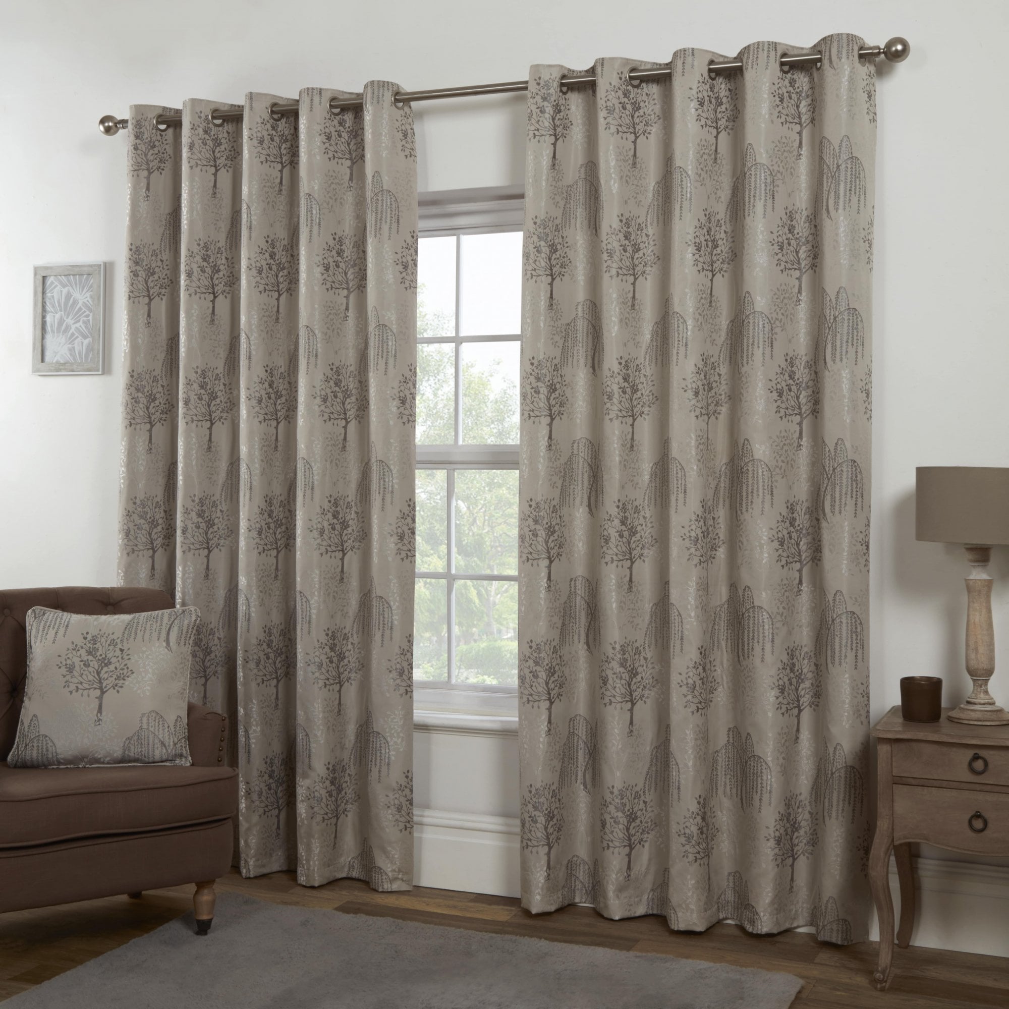Lewis’s Orchard Patterned Eyelet Curtains - Silver - 229cm (90") X 183cm (72")  | TJ Hughes