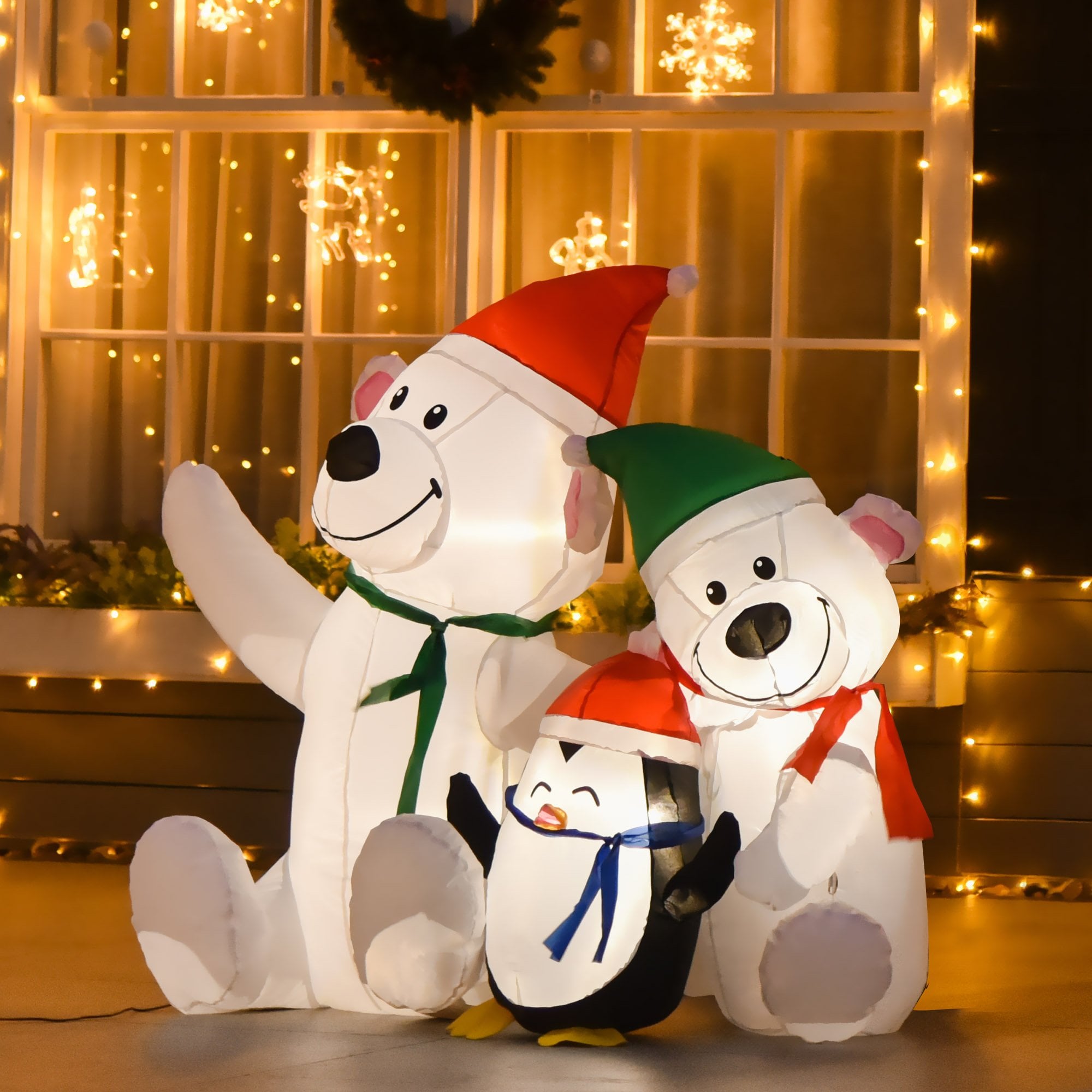 Christmas Time 1.1m Christmas Inflatables with Bears and Penguin Xmas Decoration Outdoor Home  | TJ Hughes