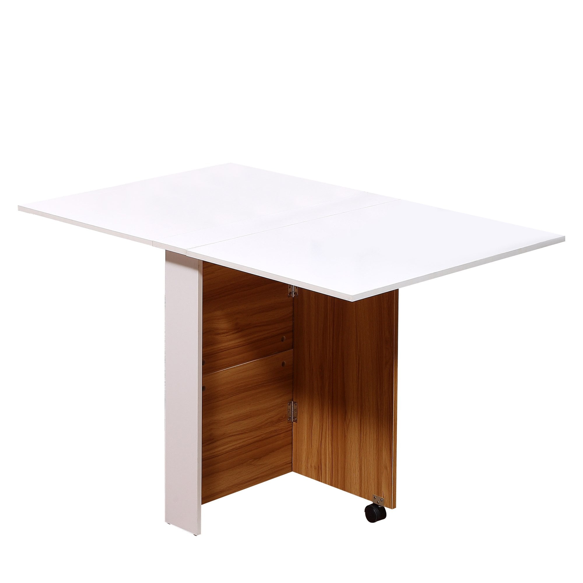 Folding Drop Leaf Table Dining Mobile Writing Desk W/ Casters-Teak/White Colour - Home Living  | TJ Hughes White