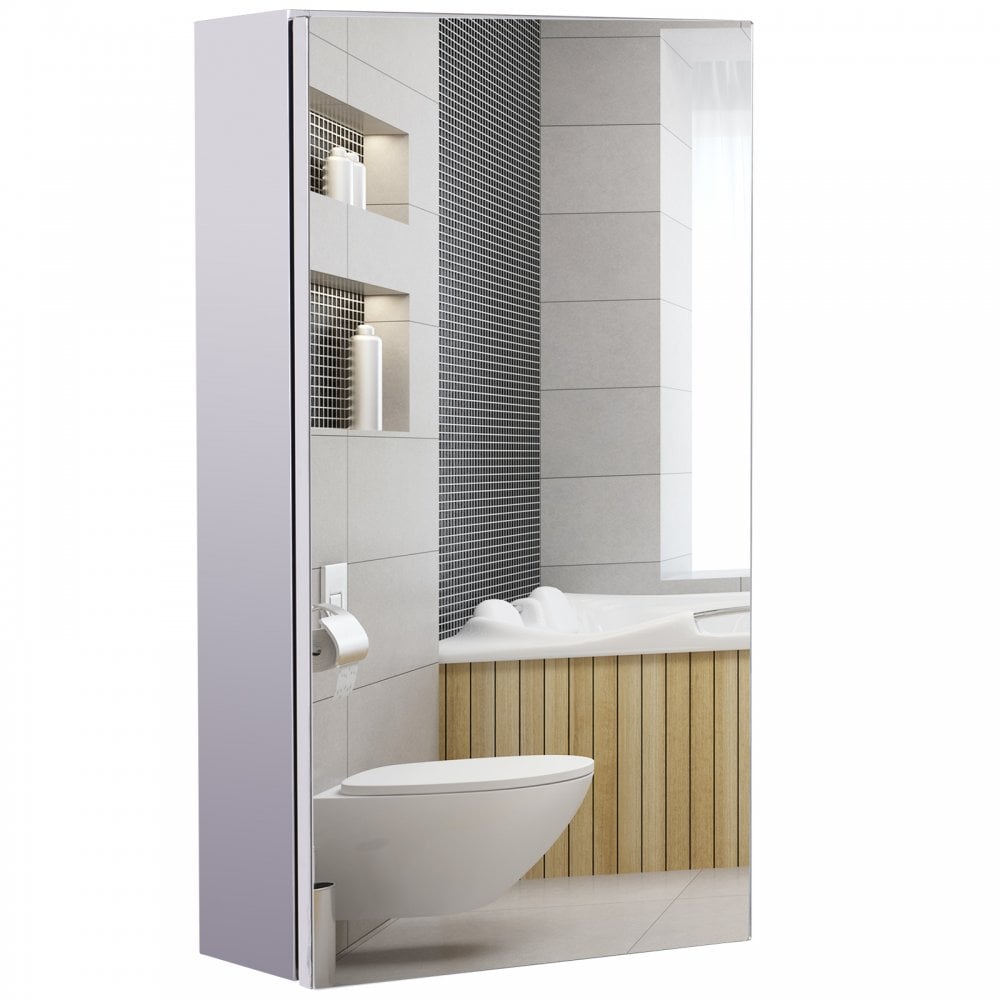 HOMCOM Stainless Steel Mirror Storage Cabinet Wall-mounted Bathroom Wall Mounted Glass Cupboard 4 Pattern-Silver  | TJ Hughes Silver
