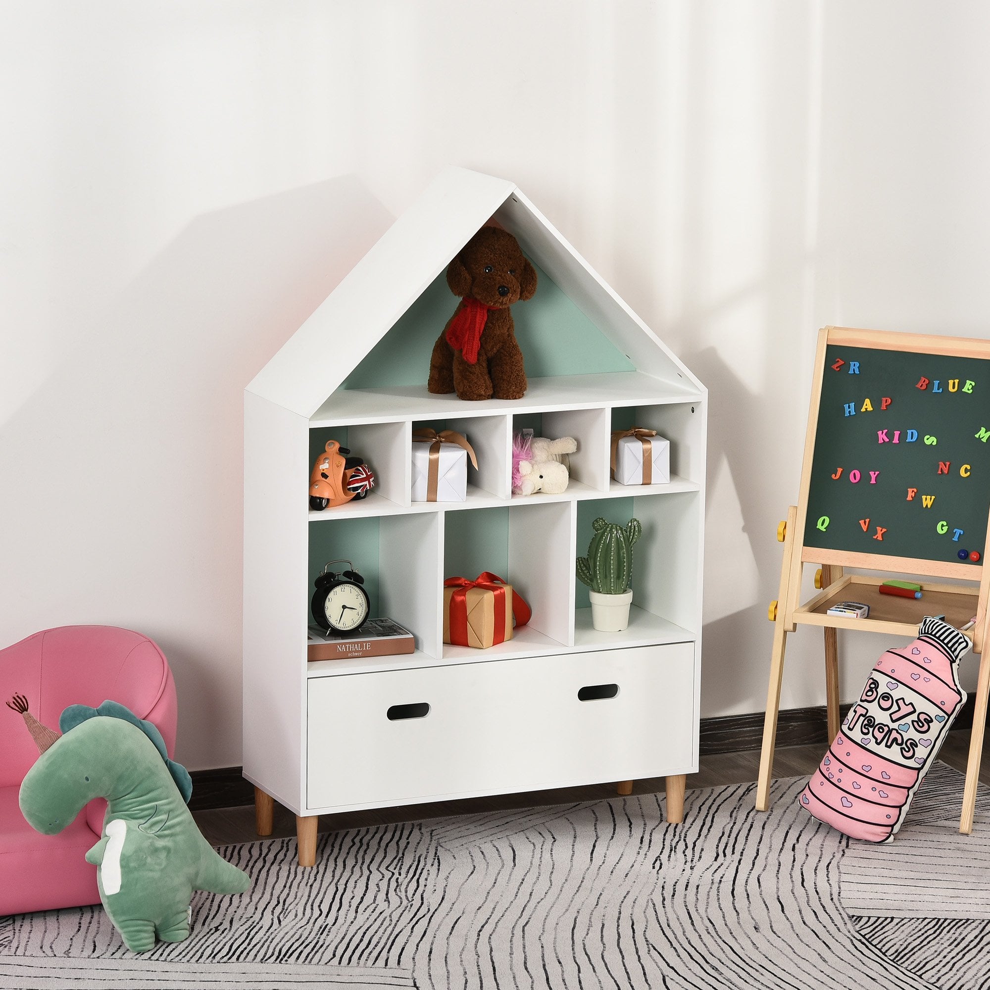 Kids Bookshelf Chest w/ Drawer Cubes Baby Toy Wood Organizer Display Stand Storage Cabinet 82x30x126cm White  | TJ Hughes