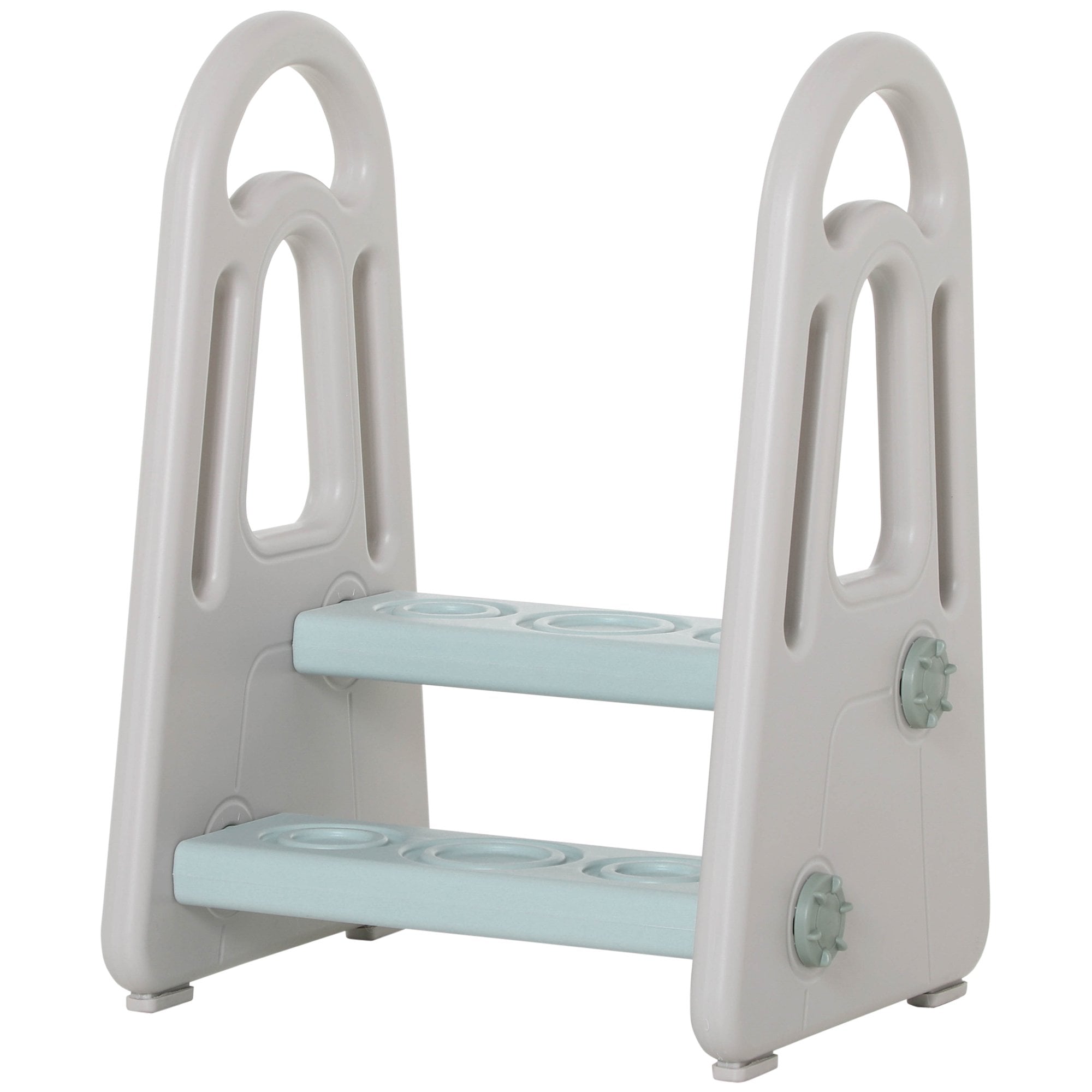 Two Step Stool for Kids Toddlers Ladder or Toilet Potty Training Bathroom Sink Bedroom Kitchen Helper with Non-slip Handle and Feet Pad Blue and Grey