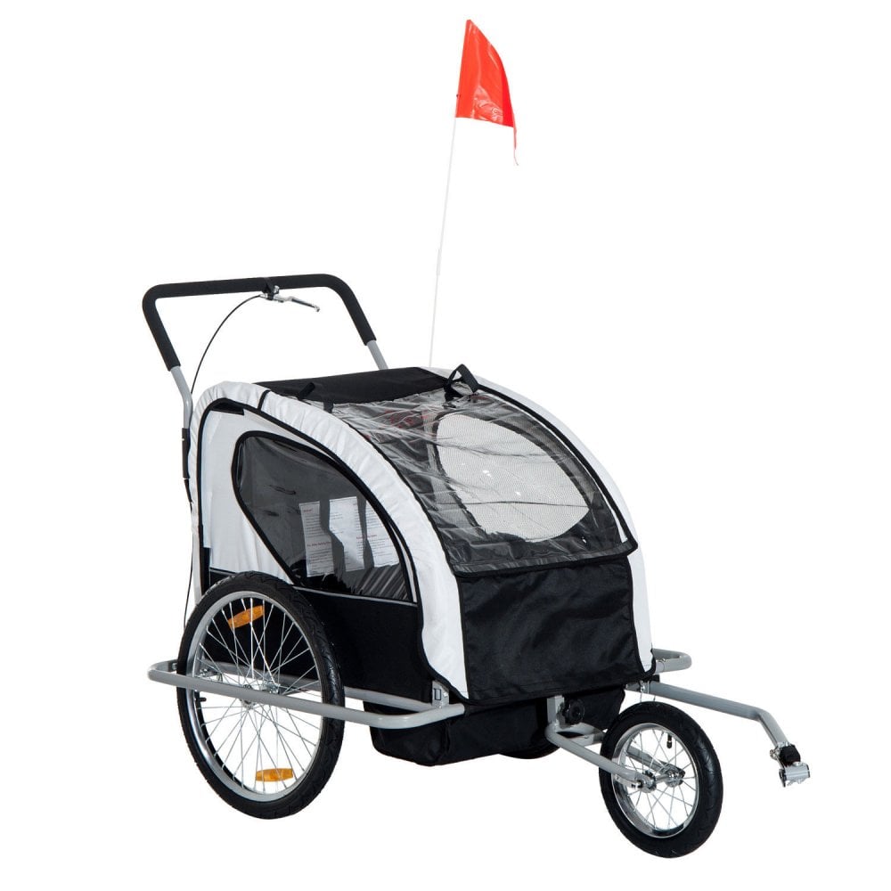 2 in 1 Child Bike Carrier Collapsible 2-Seater Jogger Stroller and Trailer W/ Pivot Wheel-Grey - Alpine Spirit  | TJ Hughes Grey