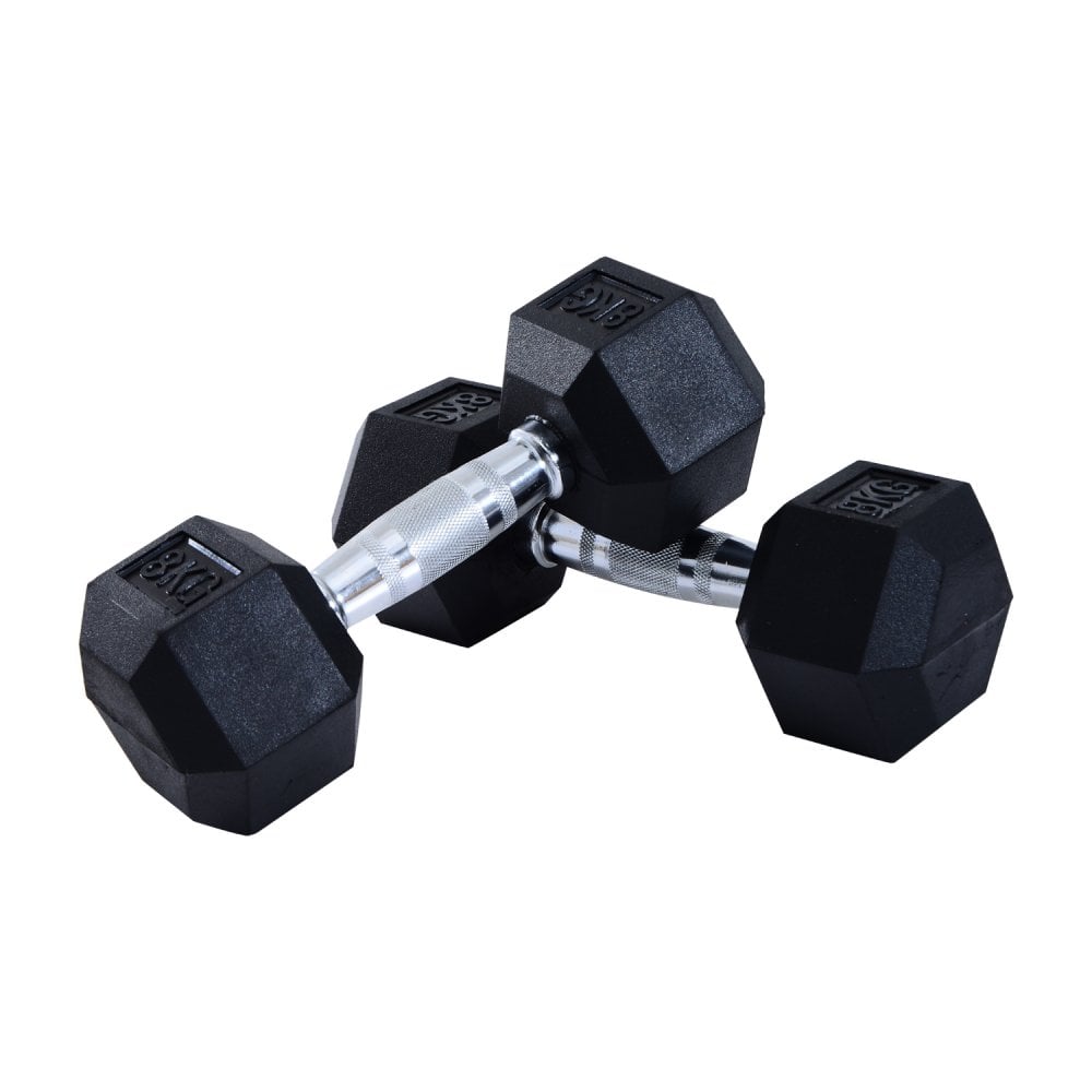 Rubber Dumbbell Sports Hex Weights Sets Home Gym Fitness Hexagonal Dumbbells Kit Weight Lifting Exercise (2 x 8kg) 2x8kg Ergo Workout Pair - MAXFIT  |