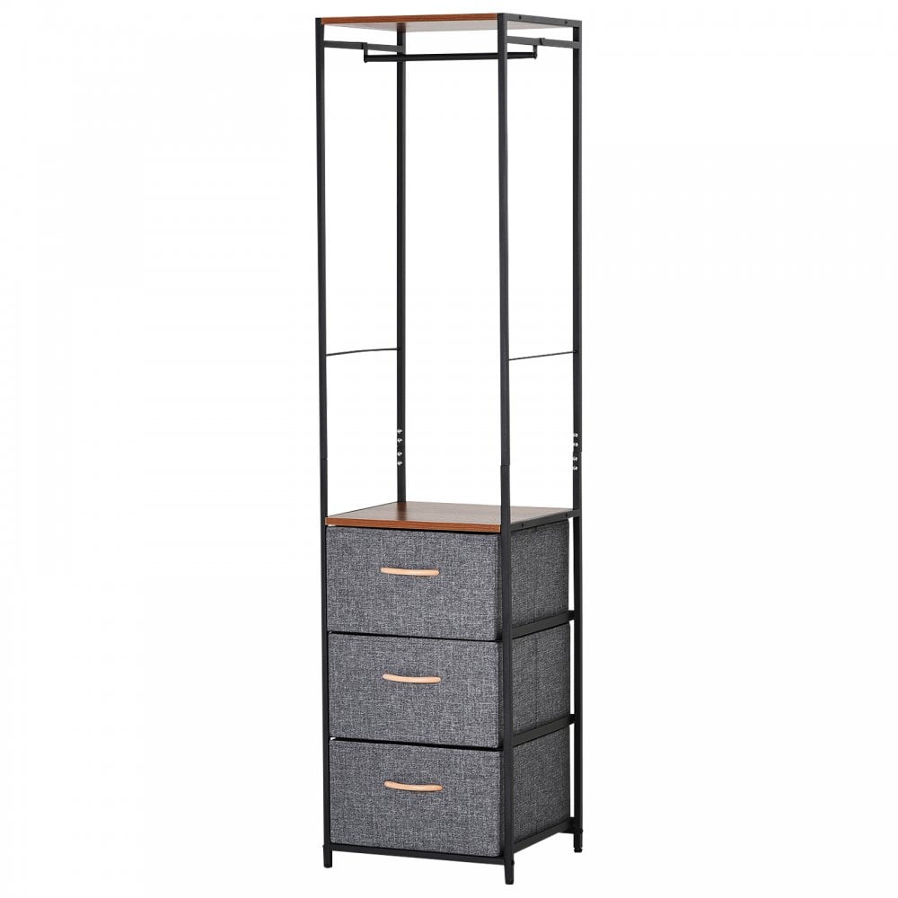 HOMCOM Coat Rack with 3 Drawers Storage Rack with Steel Frame for Bedroom Hallway Home Furniture Grey  | TJ Hughes