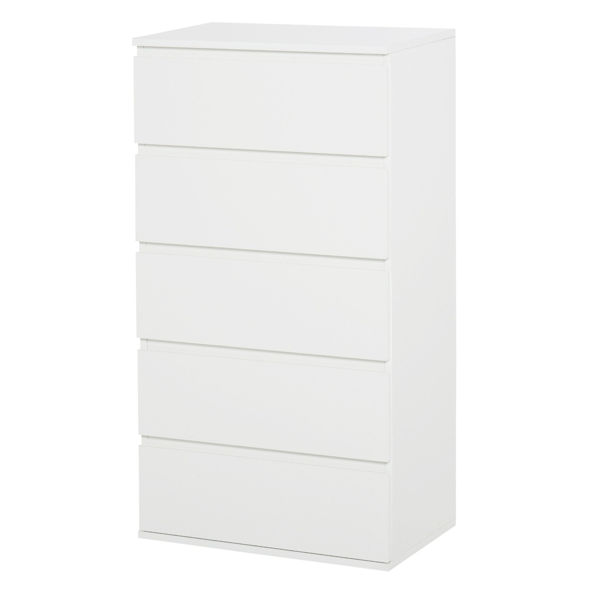 HOMCOM Chest of Drawers - 5 Drawers Storage Cabinet Floor Tower Cupboard for Bedroom Living Room - White  | TJ Hughes