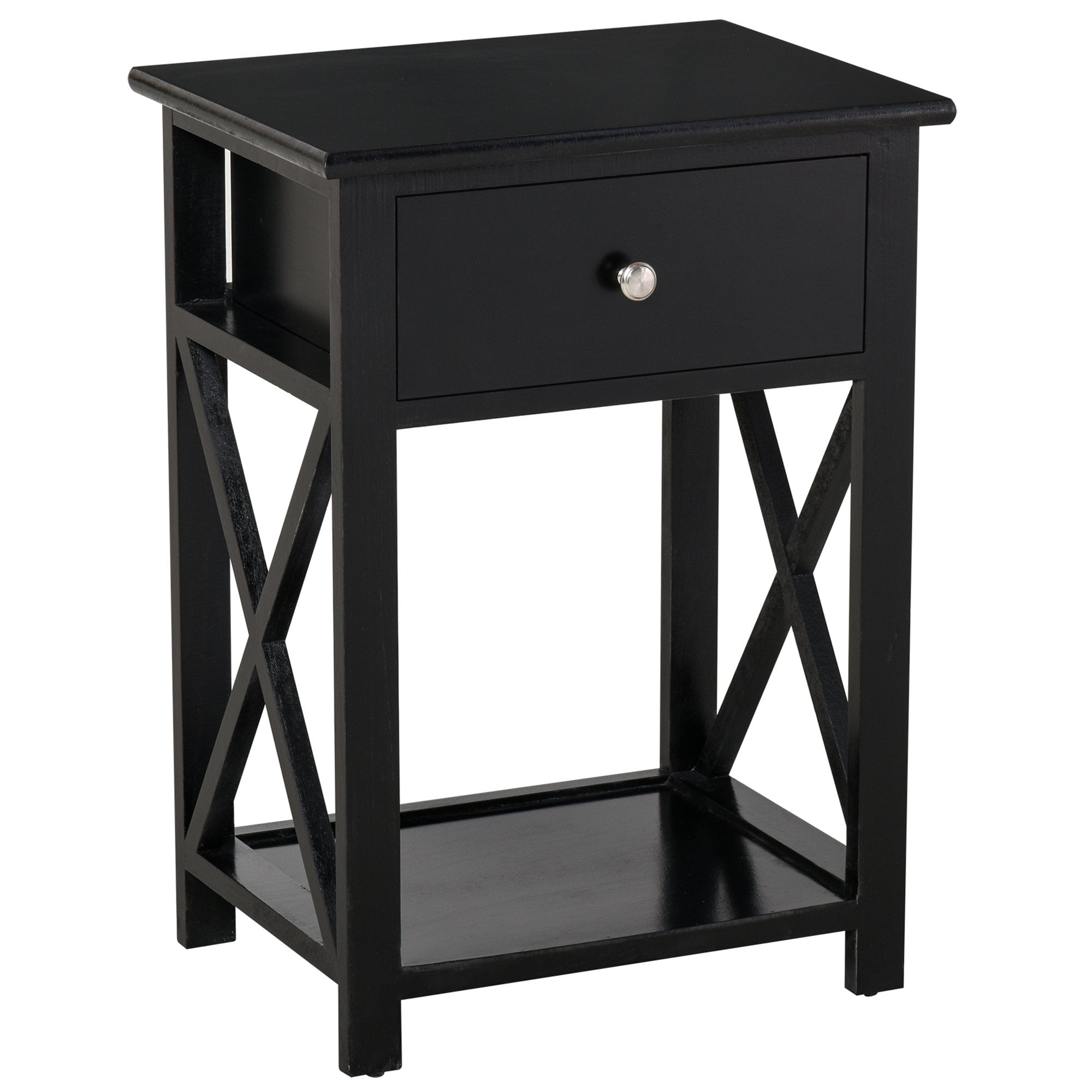 MDF 2-Tier Side Table w/ Drawer Black - Home Living  | TJ Hughes