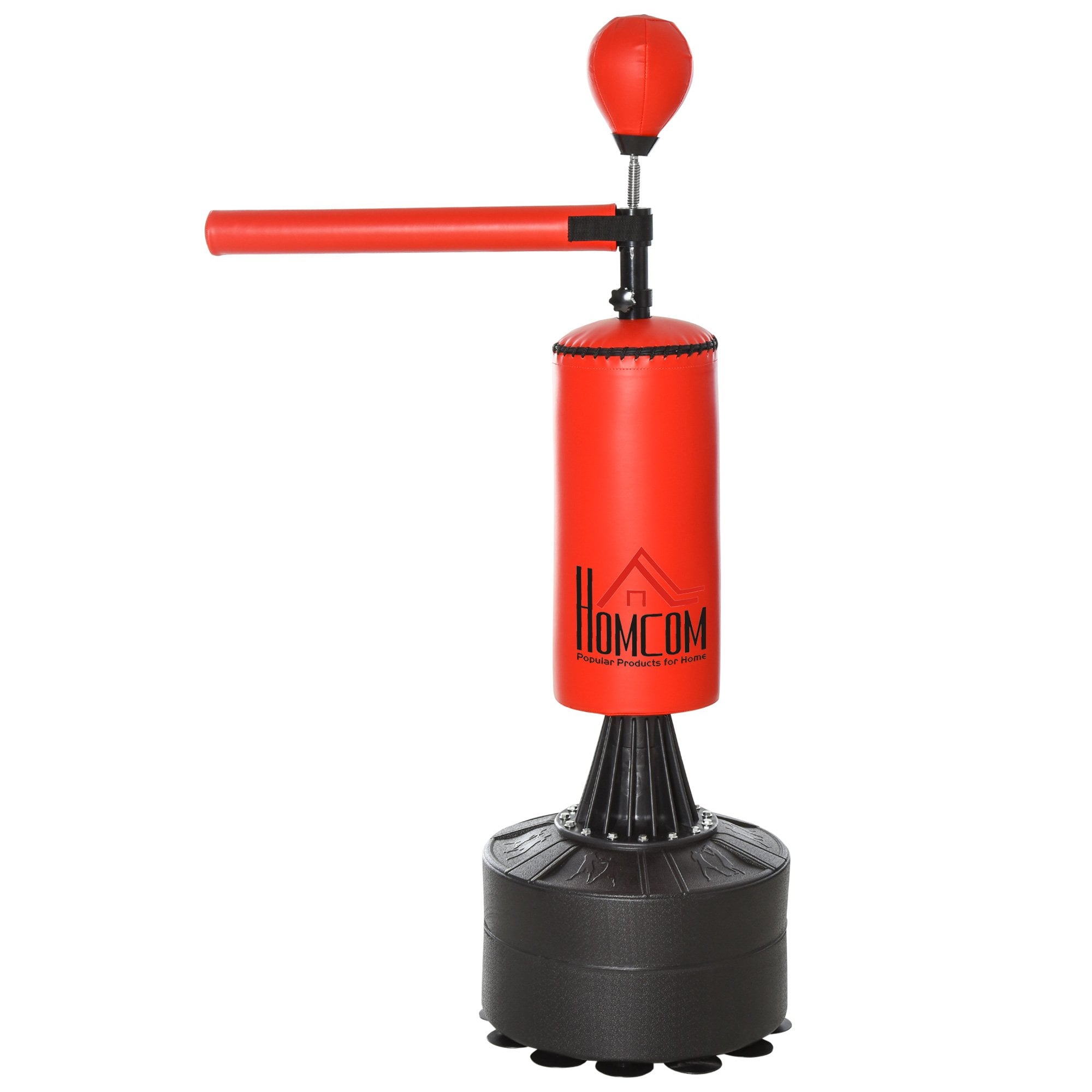 HOMCOM 155-205cm 3-IN-1 Freestanding Boxing Punch Bag Stand with Rotating Flexible Arm - Speed Ball - Water able Base  | TJ Hughes Red