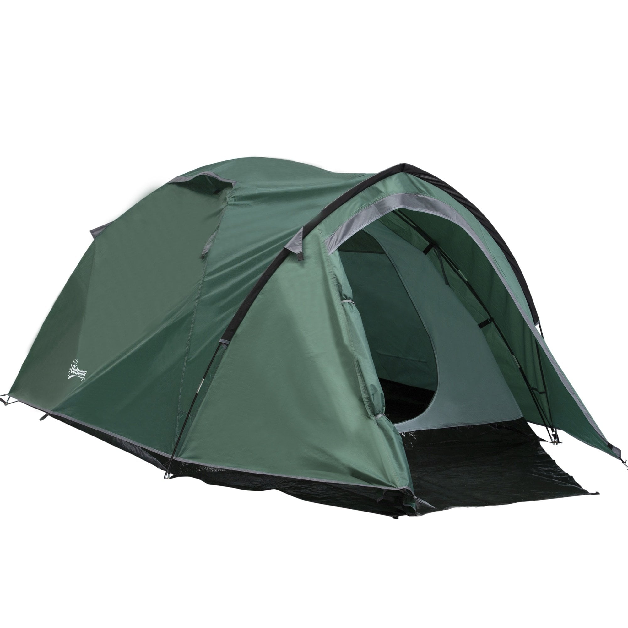 Outsunny Camping Dome Tent 2 Room for 3-4 Person with Weatherproof Vestibule Backpacking Tent Large Windows Lightweight for Fishing & Hiking Green Com