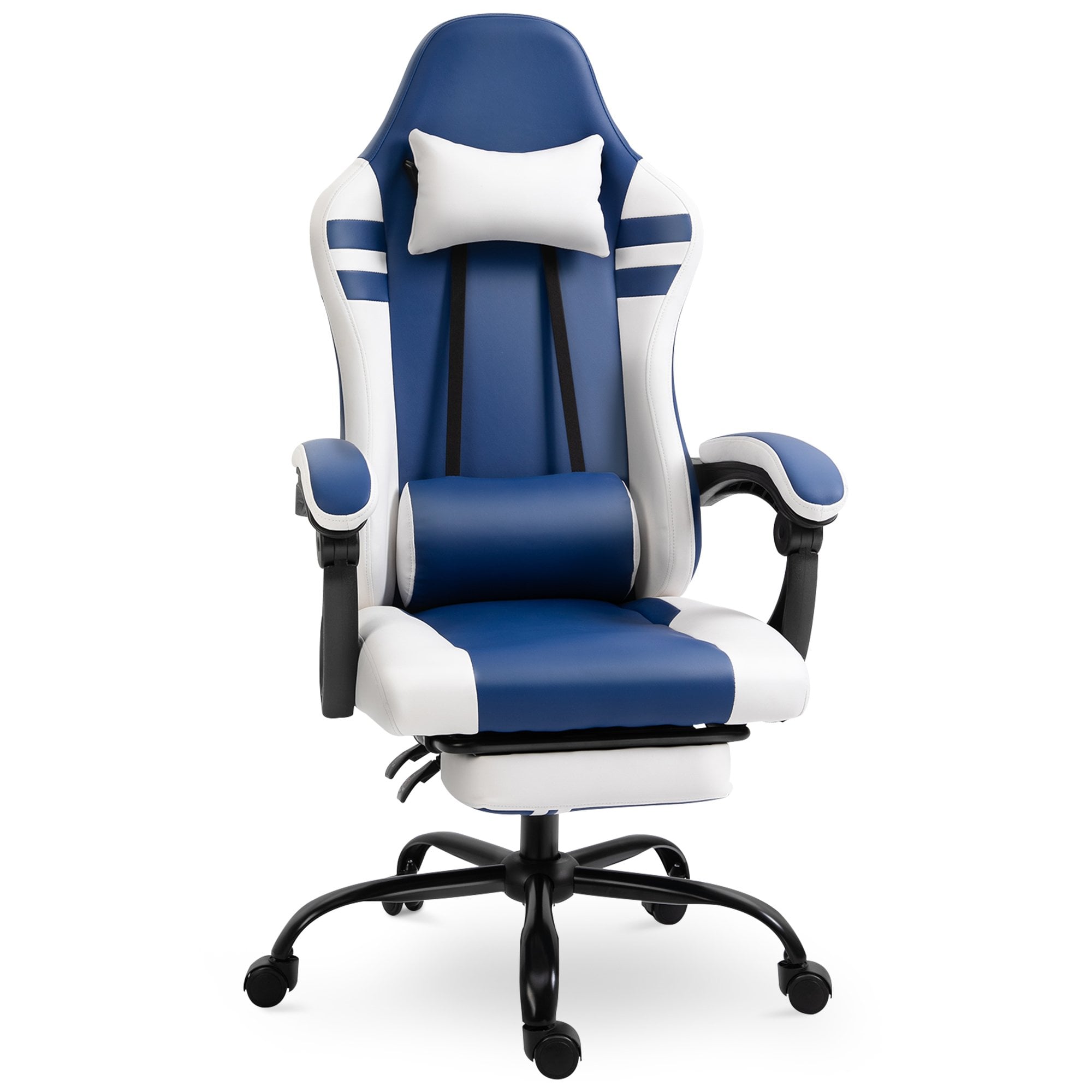 Vinsetto PU Leather Gaming Office Chair Ergonomic Reclining Gaming Chair w/ Retractable Footrest Blue/White - CARTER  | TJ Hughes White