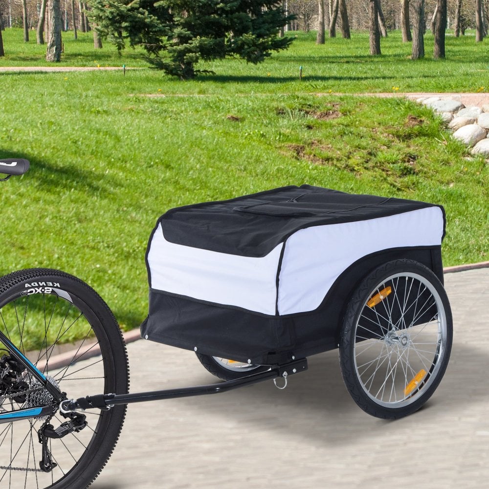 Bicycle Cargo Trailer Cover Black White Bike in Steel Frame Folding Extra Storage Carrier with Removable Cover and Hitch Bike - Alpine Spirit  | TJ Hu