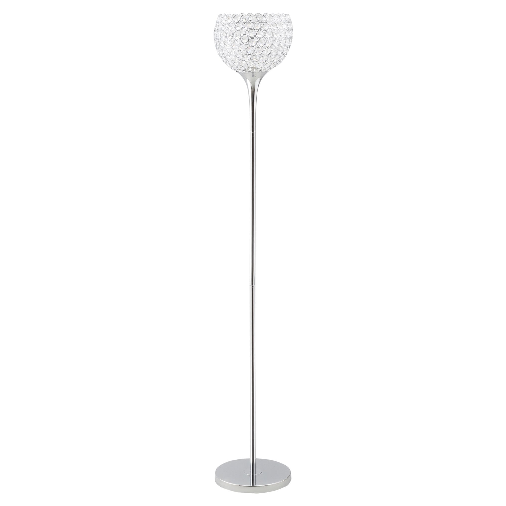 HOMCOM Modern Floor Lamp with K9 Crystal Lampshade - Tall Standing Lamp with E27 Bulb Base and Foot Switch for Living Room Bedroom Study Office Silver