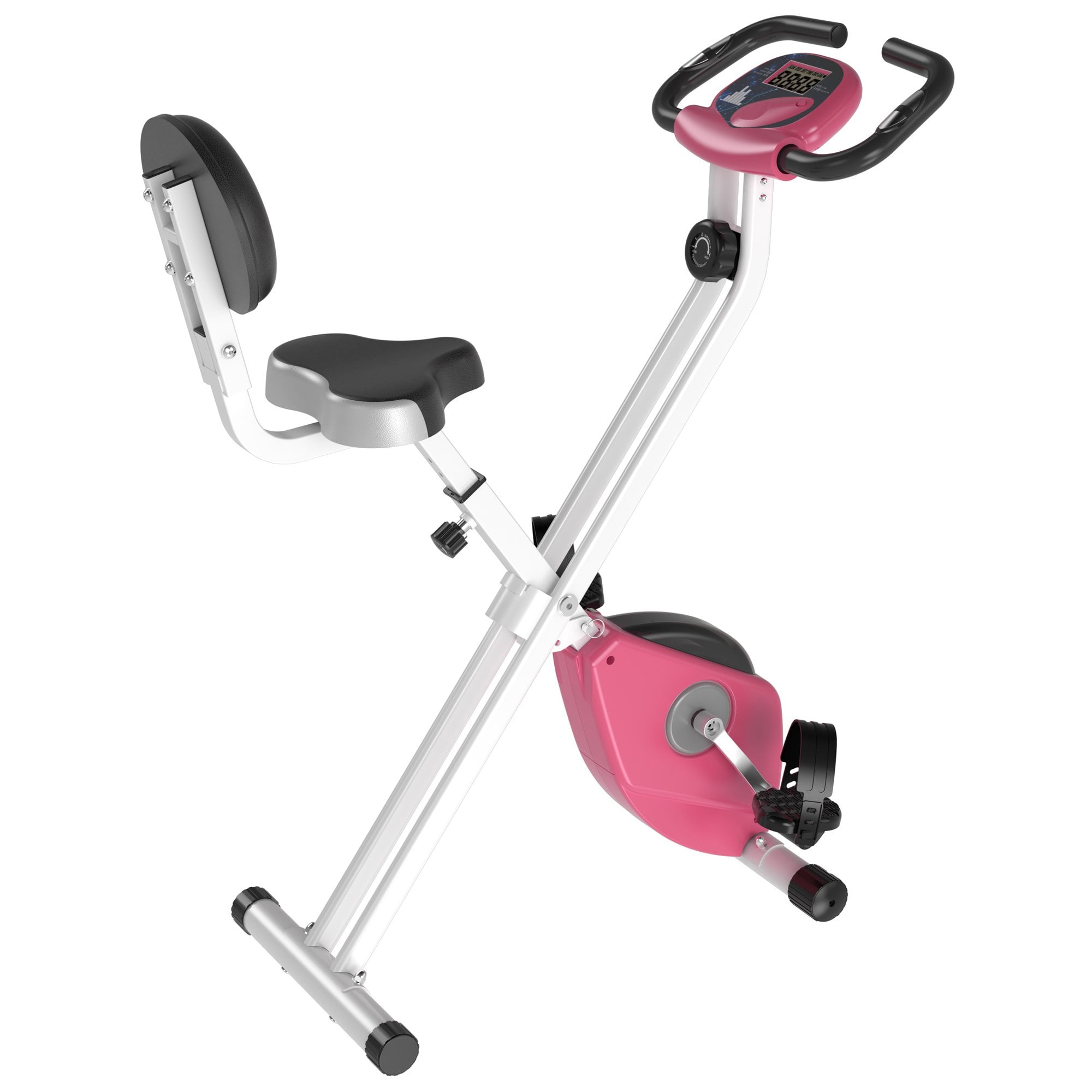 Magnetic Resistance Exercise Bike Foldable w/ LCD Monitor Adjustable Seat Heart Rate Monitors Food Straps Foot Pads Home Office Fitness Training Worko