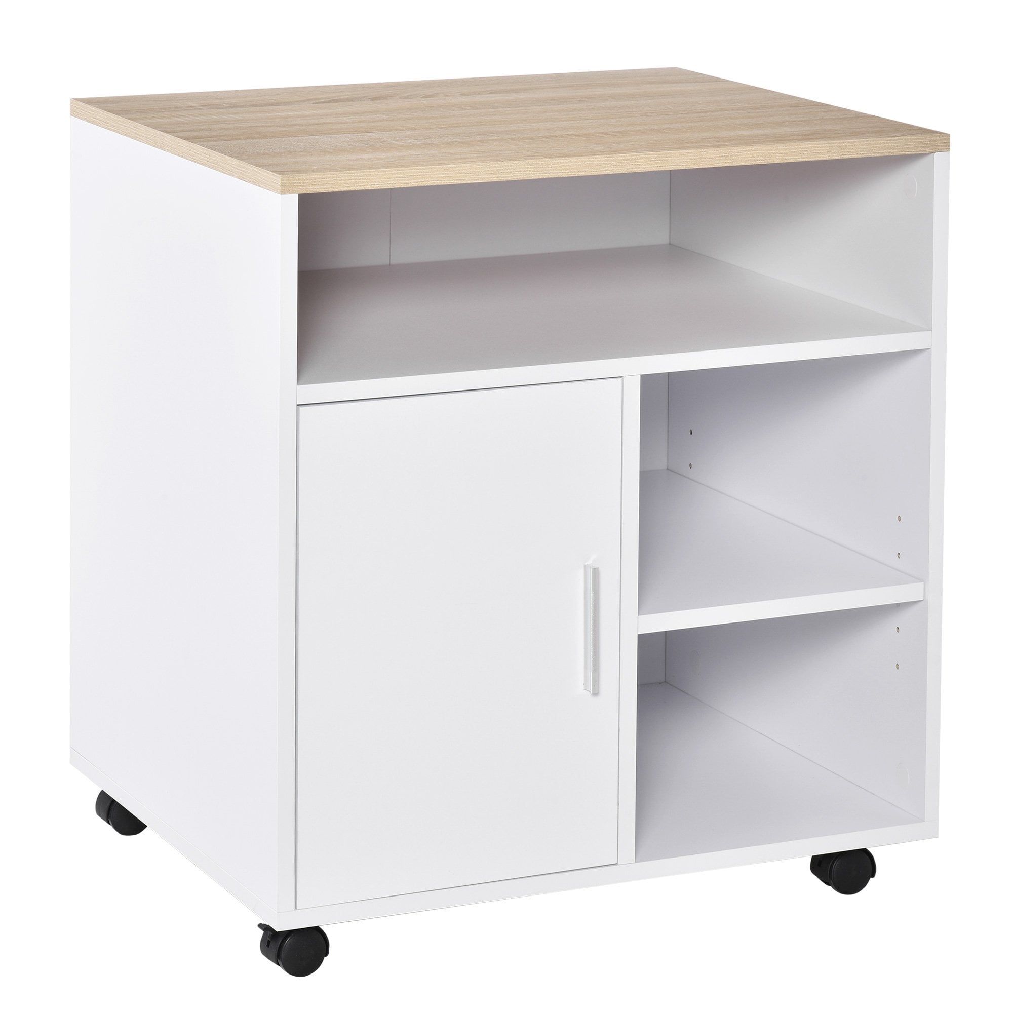 Multi-Storage Printer Stand Unit Office Desk Side Mobile Storage w/ Wheels Modern Style 60L x 50W x 65.5H cm - White Organisation 5 Compartments - CAR