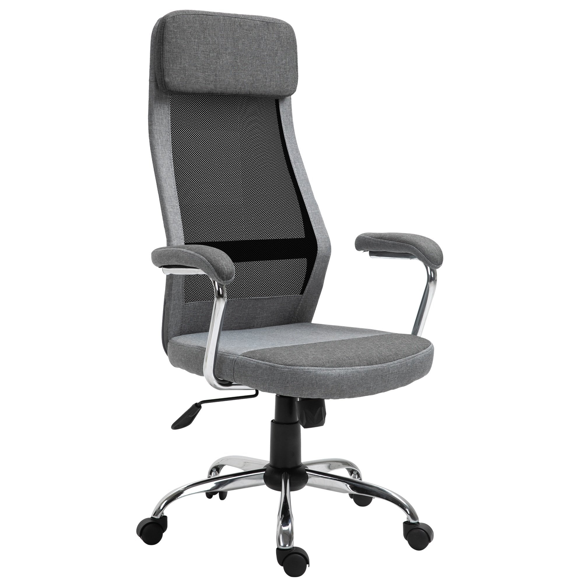 Vinsetto Office Chair Linen-Feel Mesh Fabric High Back Swivel Computer Task Desk Chair for Home with Arm - Wheels - Grey - CARTER  | TJ Hughes