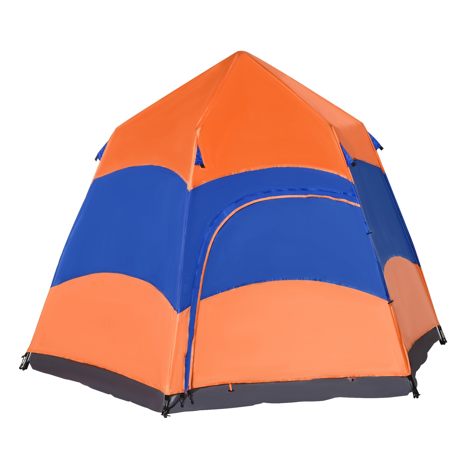 Outsunny 4 Man Hexagon Pop Up Tent -Orange & Blue  | TJ Hughes