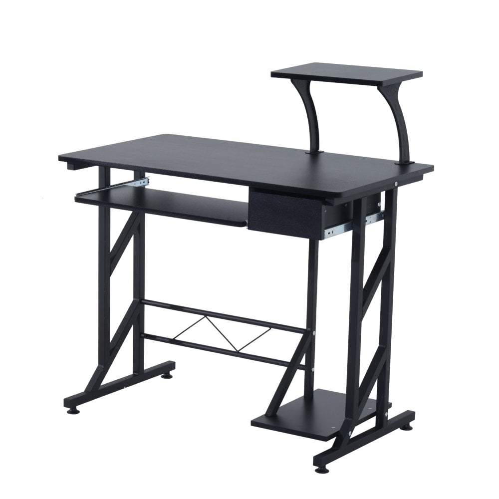 Compact Computer Desk Home Office Workstation W/Sliding Keyboard Tray Drawer and Host Box Shelf-Black - CARTER  | TJ Hughes Black