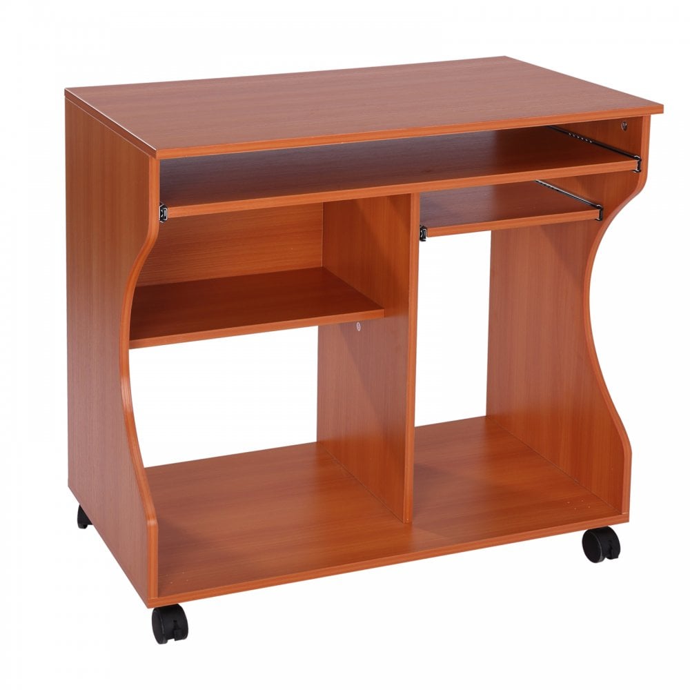 Computer Desk Laptop Writing Table Storage Shelf Workstation Wheels-Cherry Wood - CARTER  | TJ Hughes