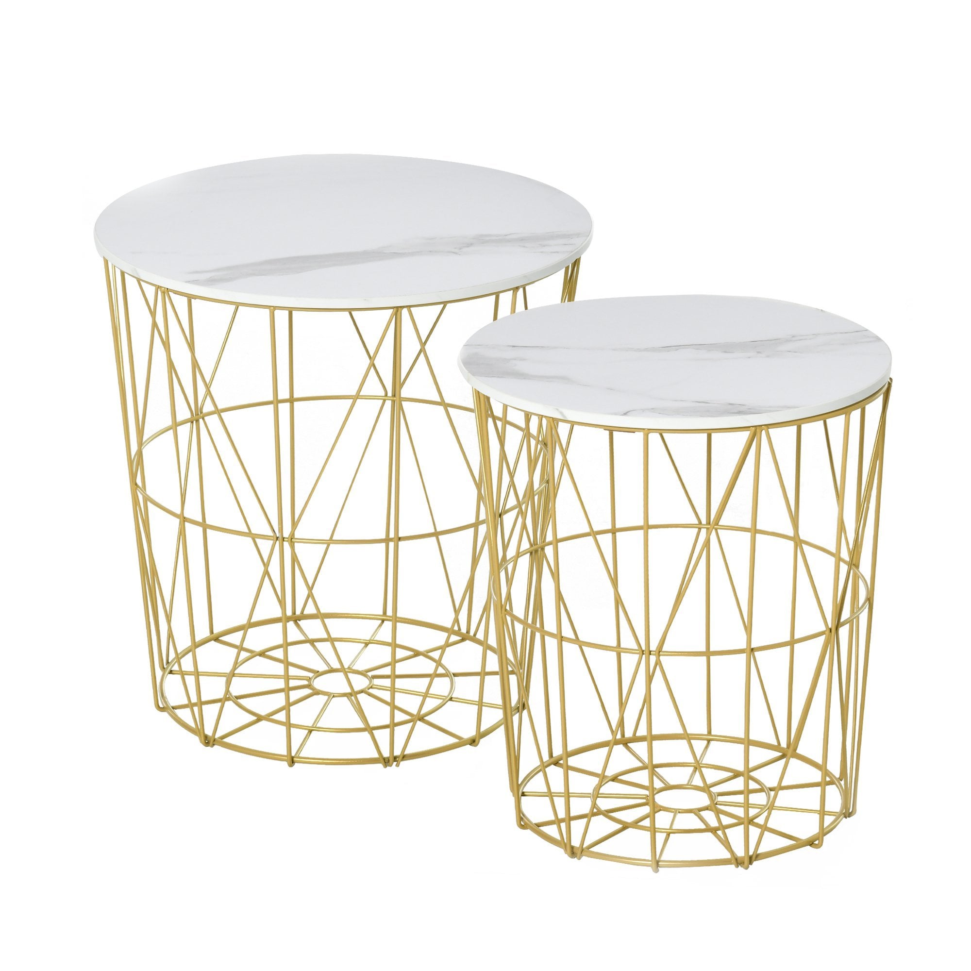 Set of 2 Nesting Side Tables with Storage - Round End Tables Coffee Tables with Steel Frame and Removable Round Top - for Living Room - bedroom - offi