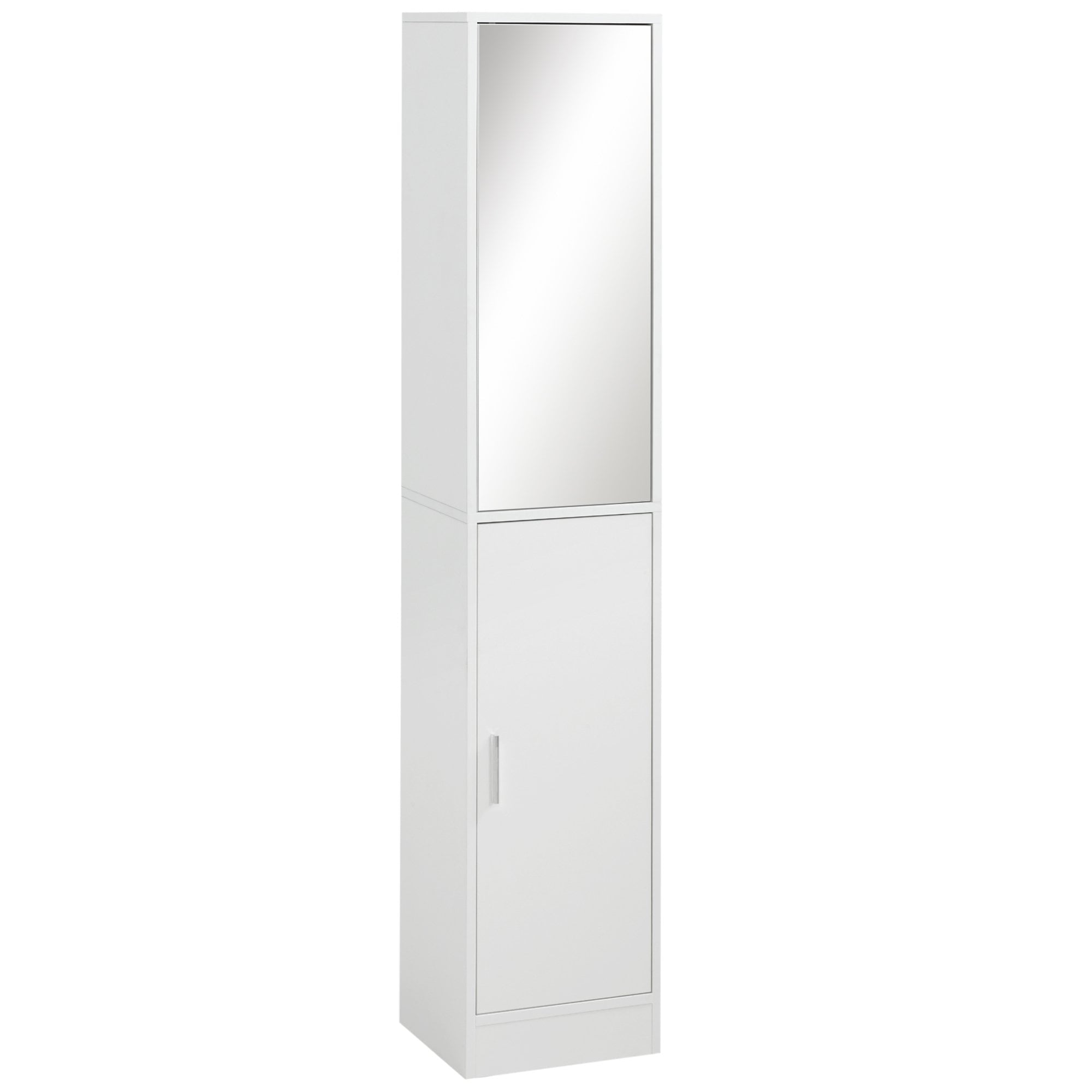 kleankin Tall Mirrored Bathroom Cabinet - Bathroom Storage Cupboard - Floor Standing Tallboy Unit with Adjustable Shelf - White w/Adjustable Shelf - H