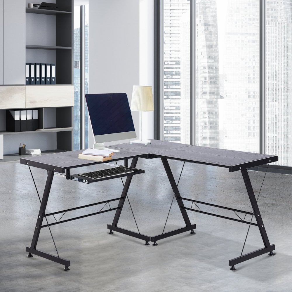 L Shaped Computer Desk W/ Keyboard Tray-Black - CARTER  | TJ Hughes Black