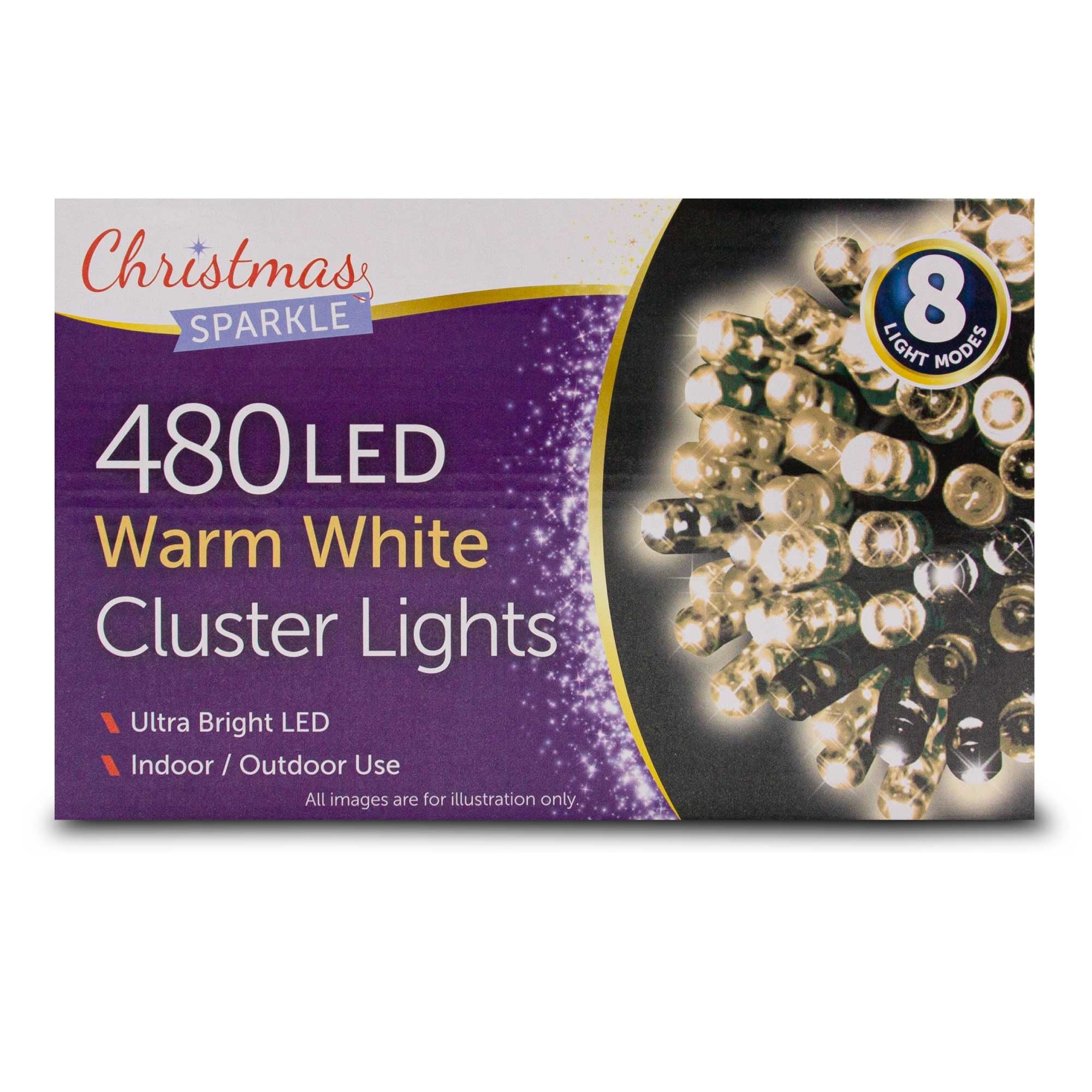 Christmas Sparkle Indoor and Outdoor Cluster Lights x 480 with Warm White LEDs - Mains Operated  | TJ Hughes