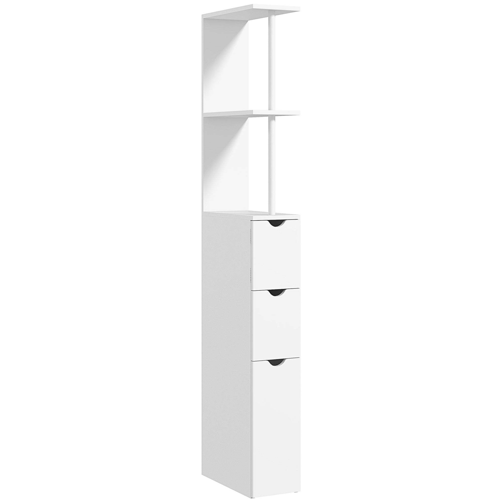 HOMCOM Tall Bathroom Cabinet - Freestanding Bathroom Storage Cabinet with 2-Tier Shelf and Drawers - Narrow Cupboard Storage Unit - White  | TJ Hughes