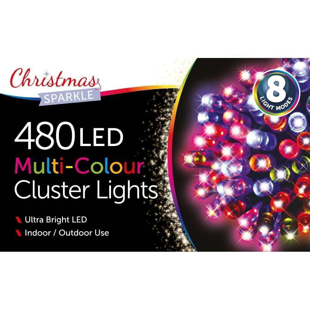 Christmas Sparkle Indoor and Outdoor Cluster Lights x 480 with Multi Colour LEDs - Mains Operated  | TJ Hughes
