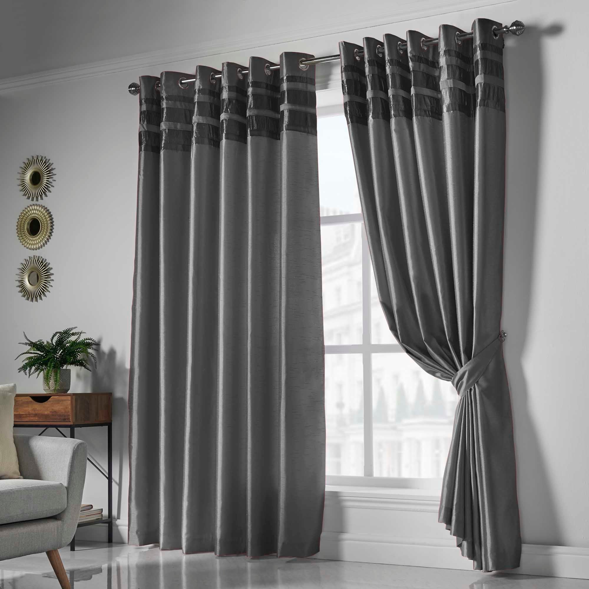Lewis’s Denver Lined Eyelet Curtains - Charcoal Grey - 167cm (66") X 183cm (72")  | TJ Hughes