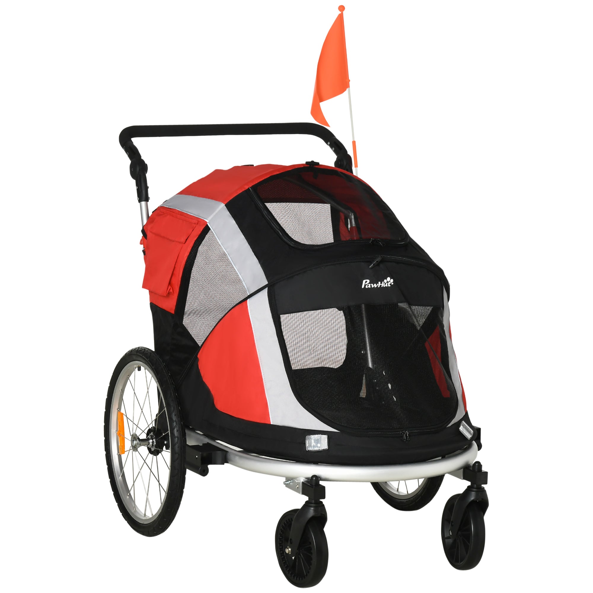 PawHut 2-in-1 Dog Bicycle Trailer w/ Safety Leash - Reflectors - Red  | TJ Hughes