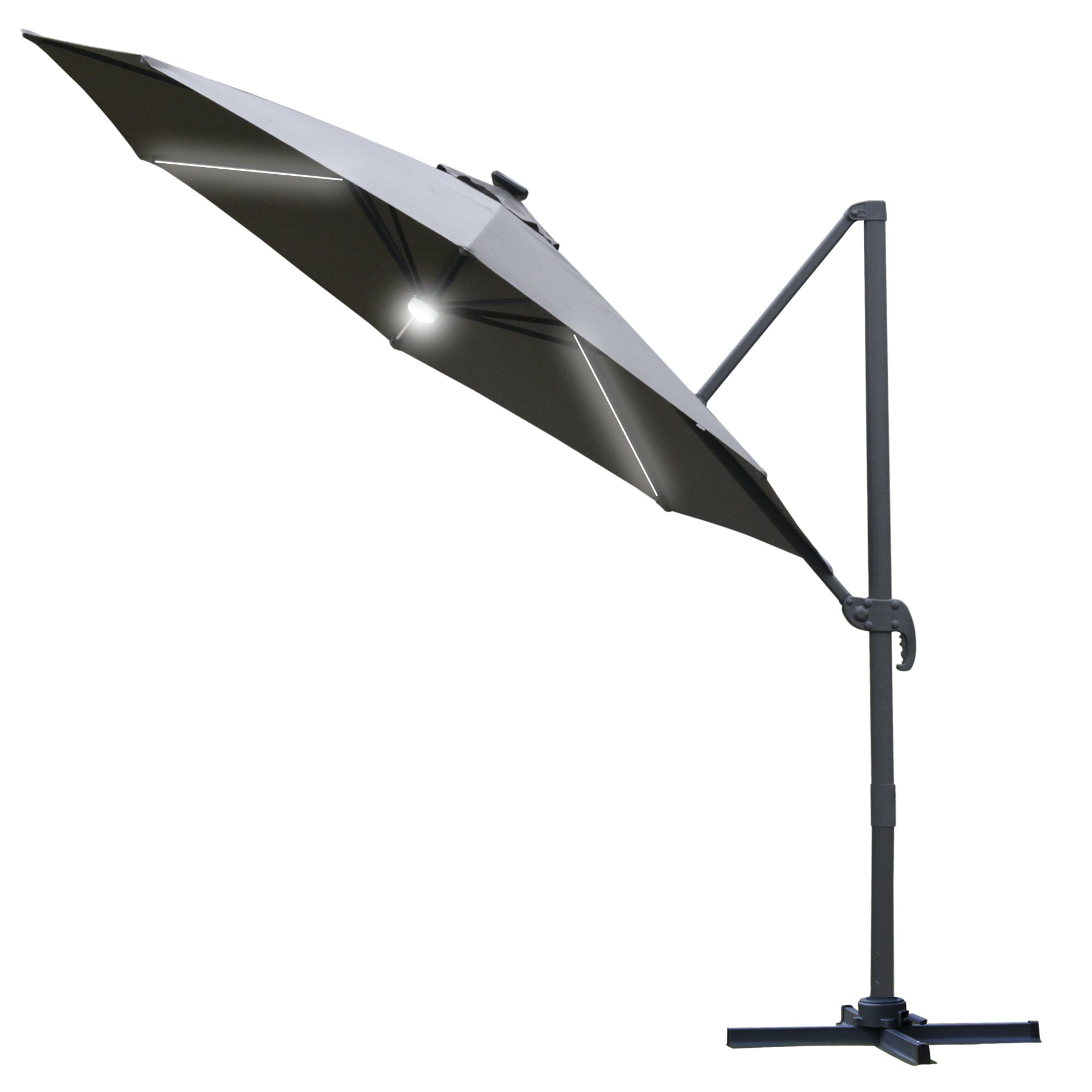 Outsunny 3(m) LED Cantilever Parasol Outdoor with Base Solar Lights Grey  | TJ Hughes