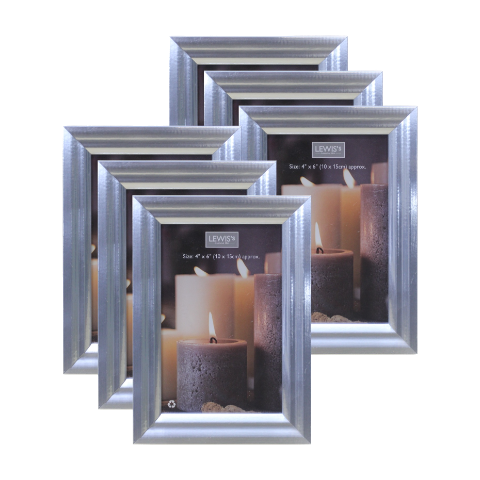 Lewis’s Photo Frames Pack of 6 - A6 10cm x 15cm (4in x 6in) - Silver  | TJ Hughes