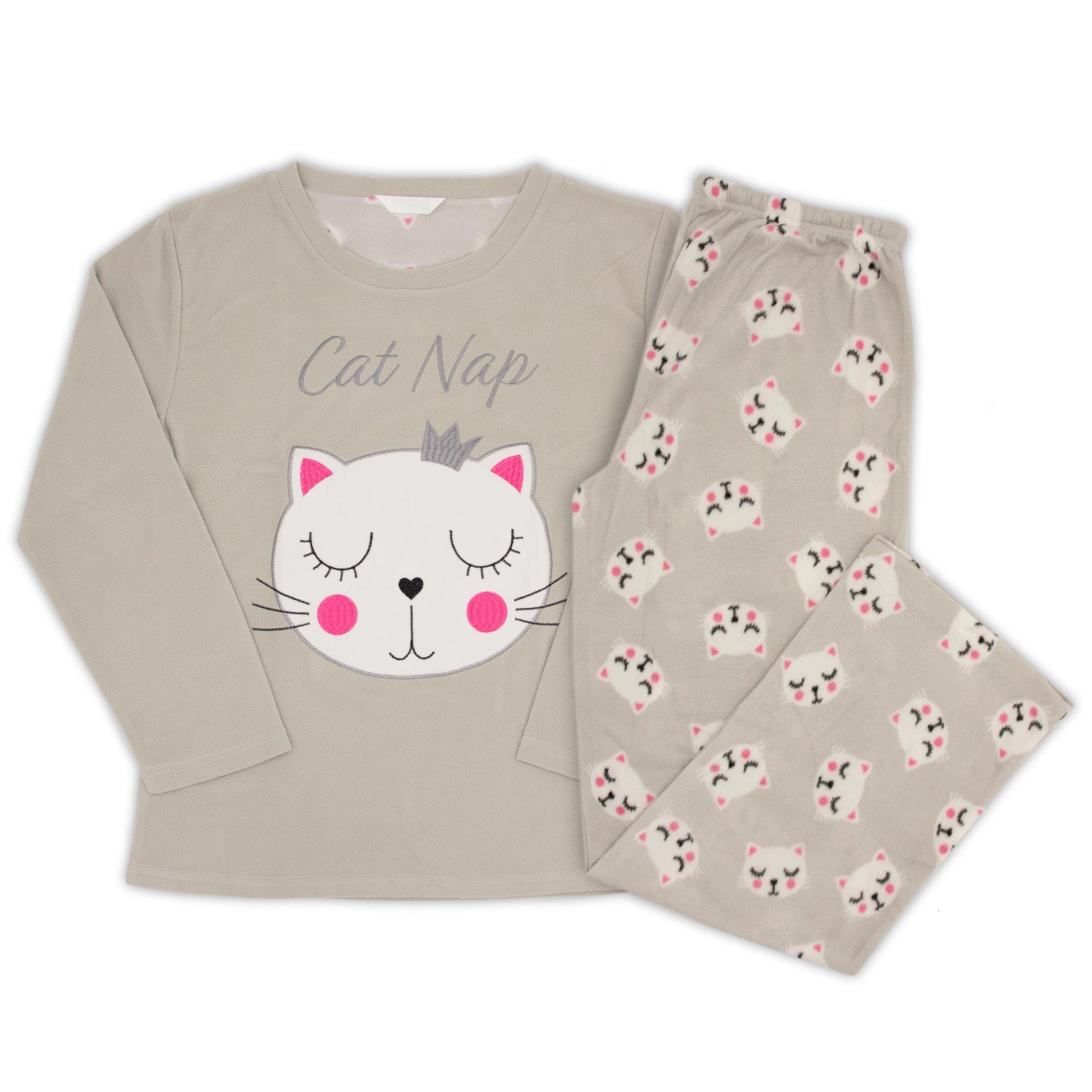 Tru Ladies Cat Nap Fleece Pyjama - Size 8-10 - Tru Nightware  | TJ Hughes