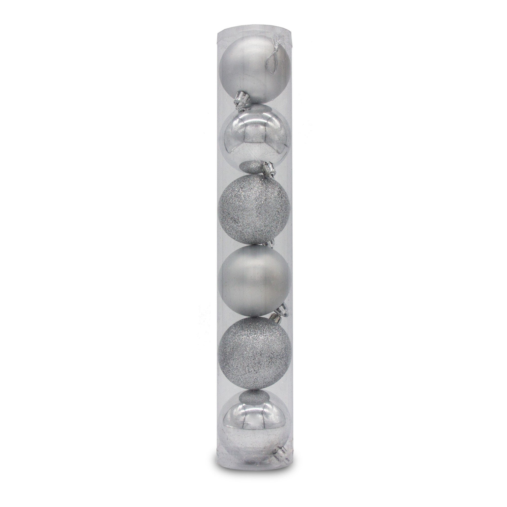 Christmas Sparkle Tube of 6 6cm Shatterproof Baubles in Silver - Silver  | TJ Hughes