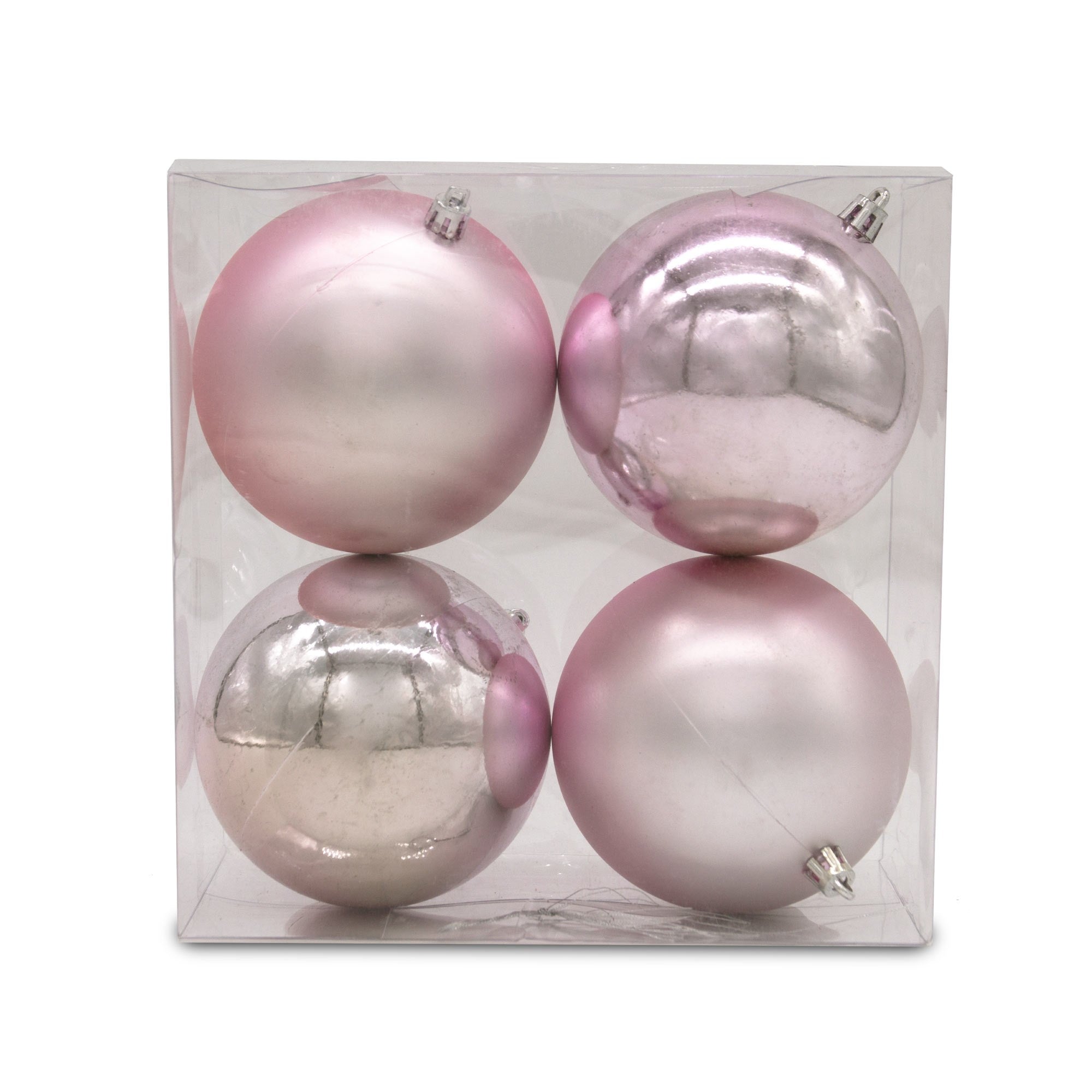 Christmas Sparkle Pack of 4 Shatterproof 10cm Baubles - 2 x Matt - 2 x Shiny in Pink  | TJ Hughes