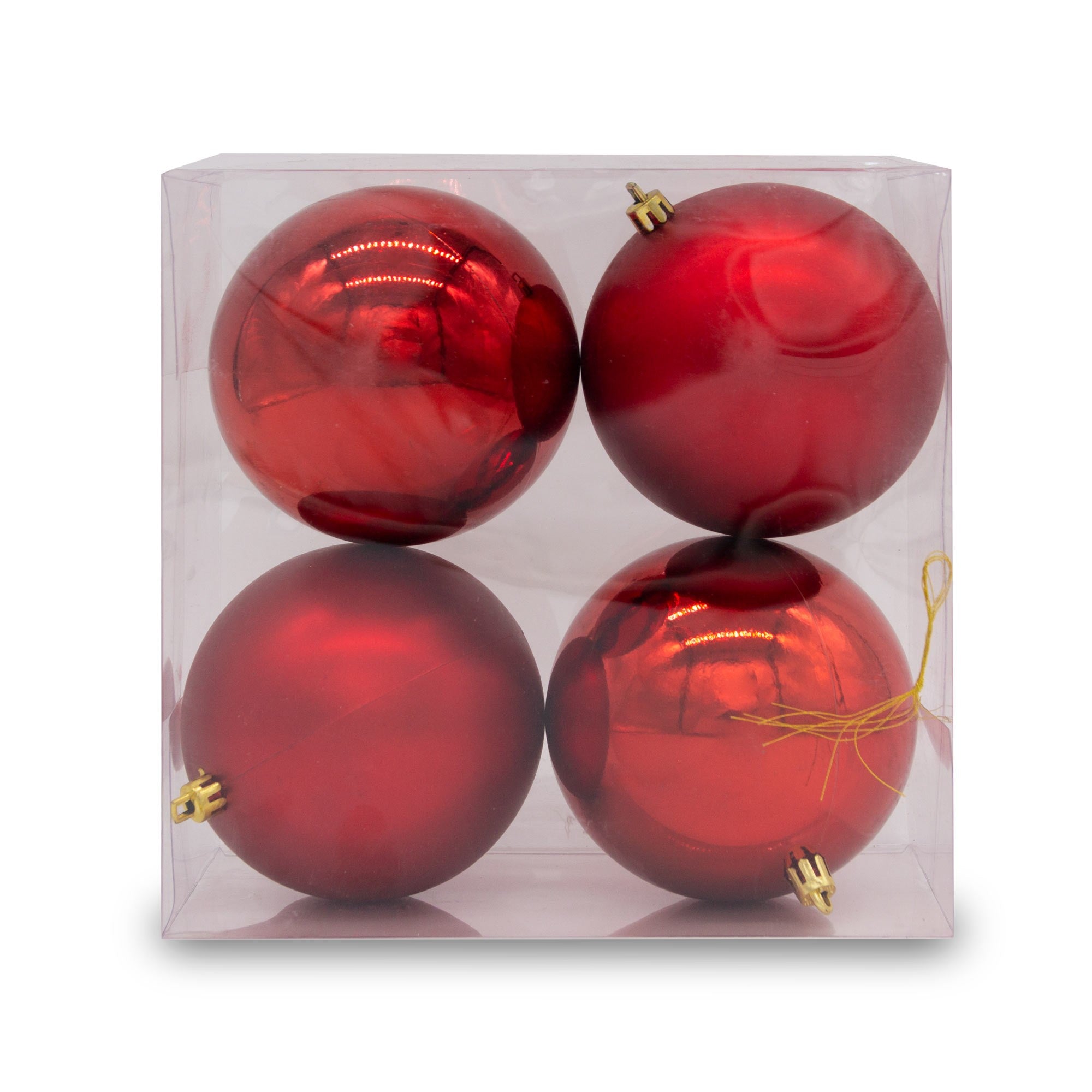 Christmas Sparkle Pack of 4 Shatterproof 10cm Baubles - 2 x Matt - 2 x Shiny in Red  | TJ Hughes