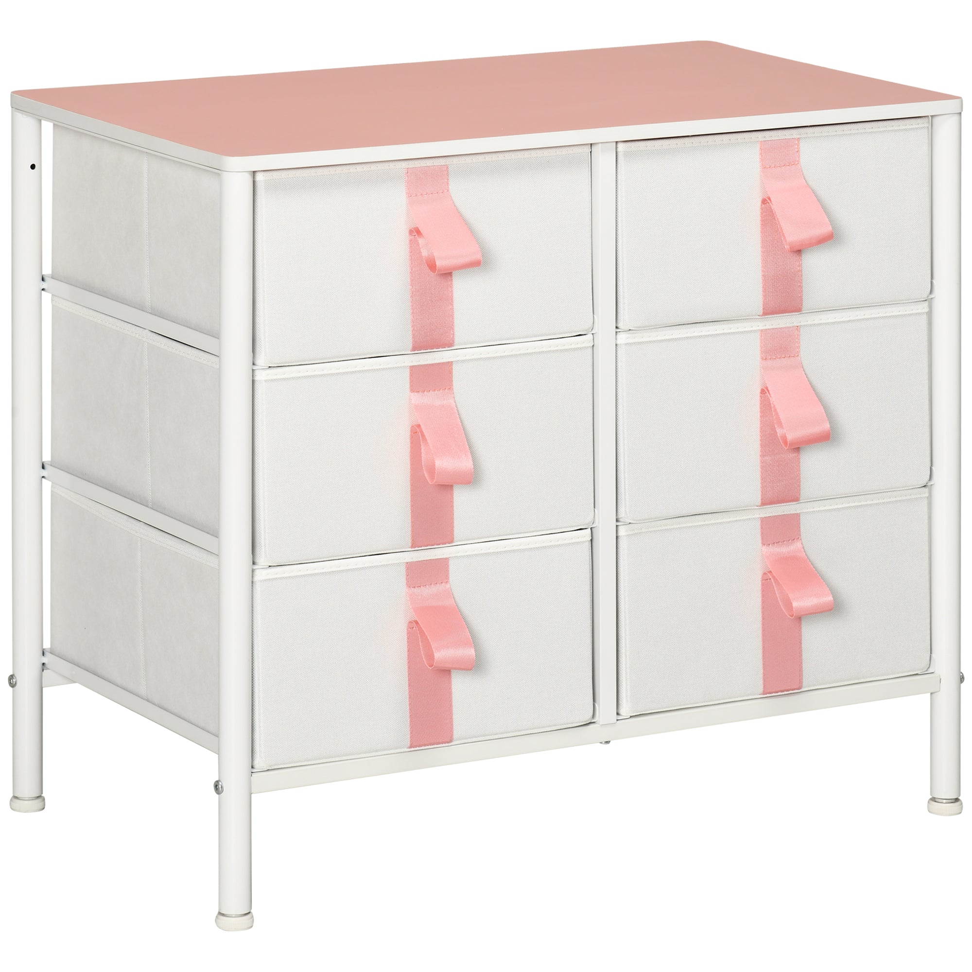 HOMCOM 6 Drawer Chest of Drawers w/ Wooden Top Kid Room Closet Hallway Pink  | TJ Hughes