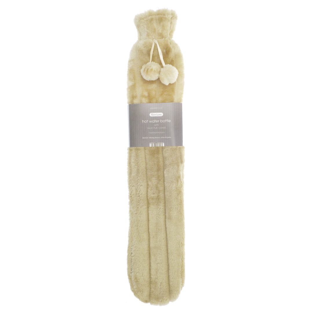 Hot Water Bottle with Luxury Faux Fur Cover 72cm Long Beige - Country Club  | TJ Hughes