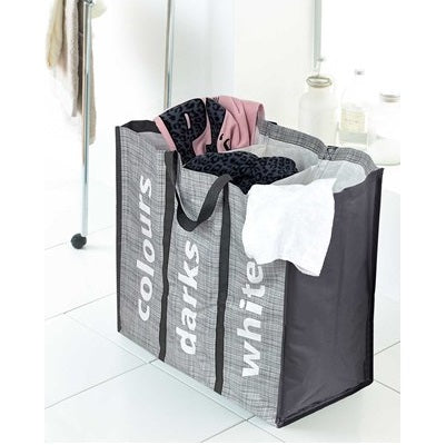 Country Club Laundry Bag with 3 Sections 70x50x25cm Grey  | TJ Hughes